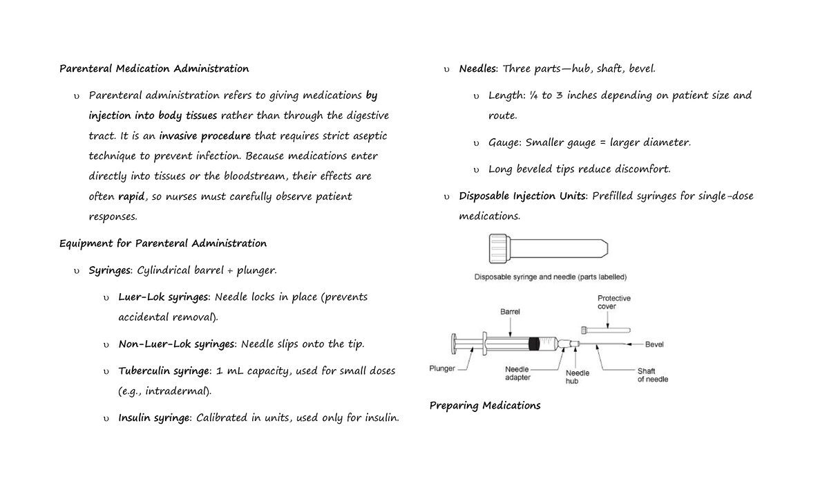 FON RLE 17 21 - Parenteral Medication Administration Overview - Studocu