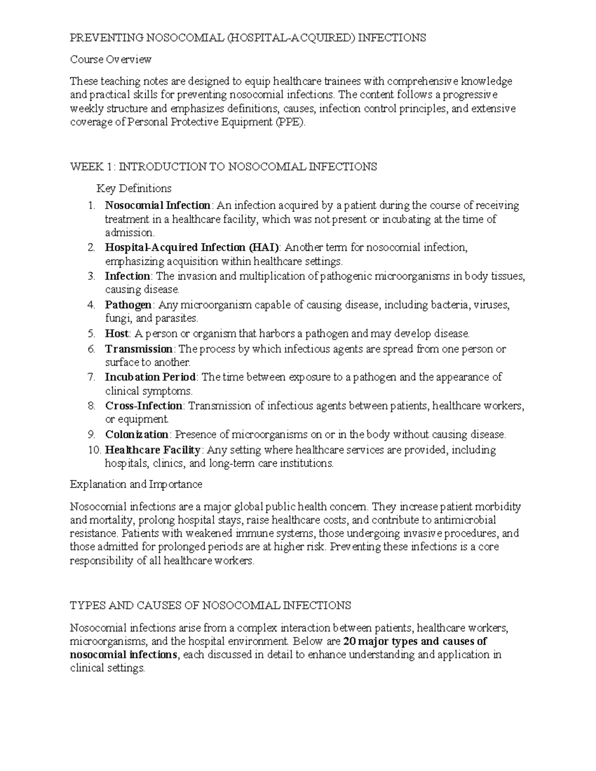Preventing Nosocomial Infections: Comprehensive Training Notes - Document Preview