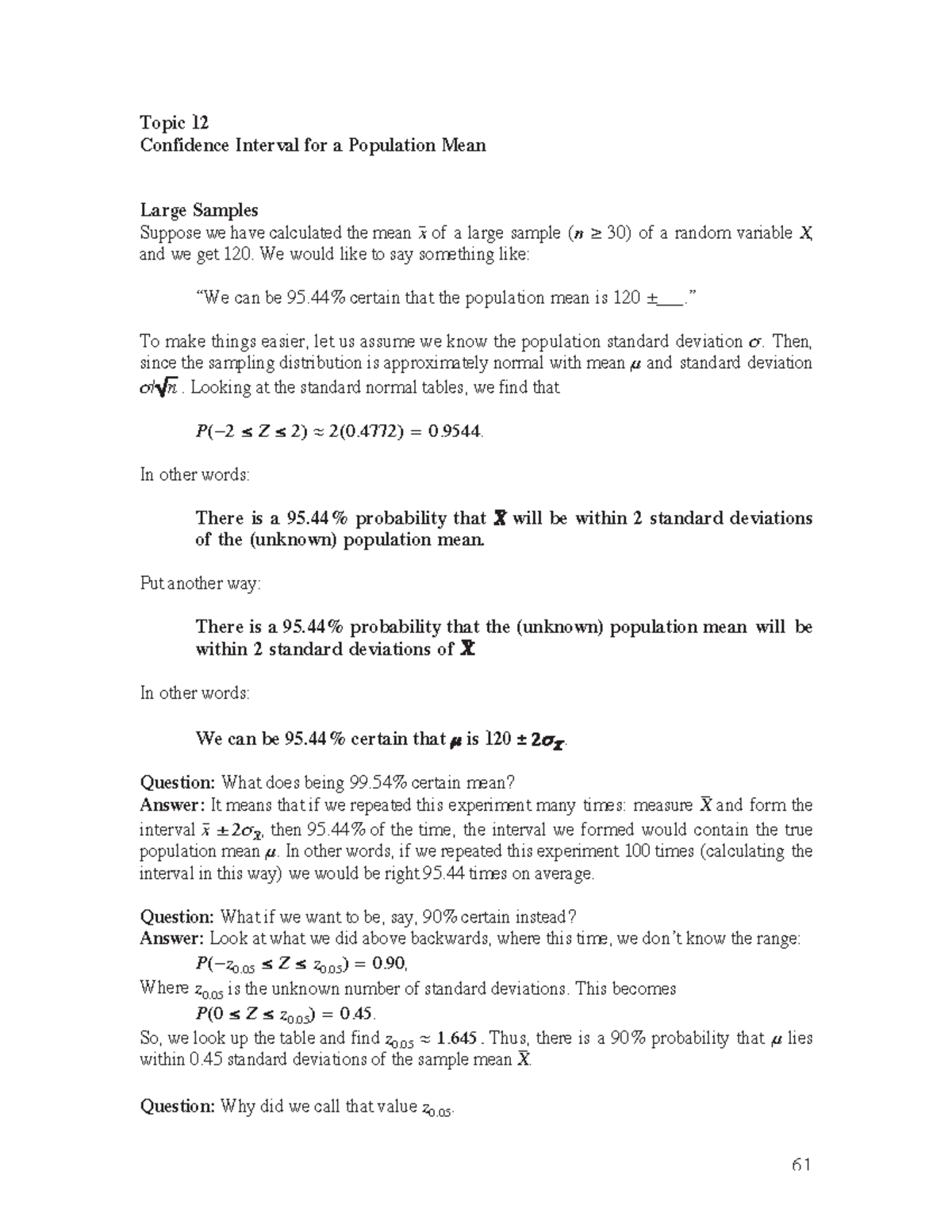 T12 - Confidence Interval Calculations for Population Mean Analysis ...