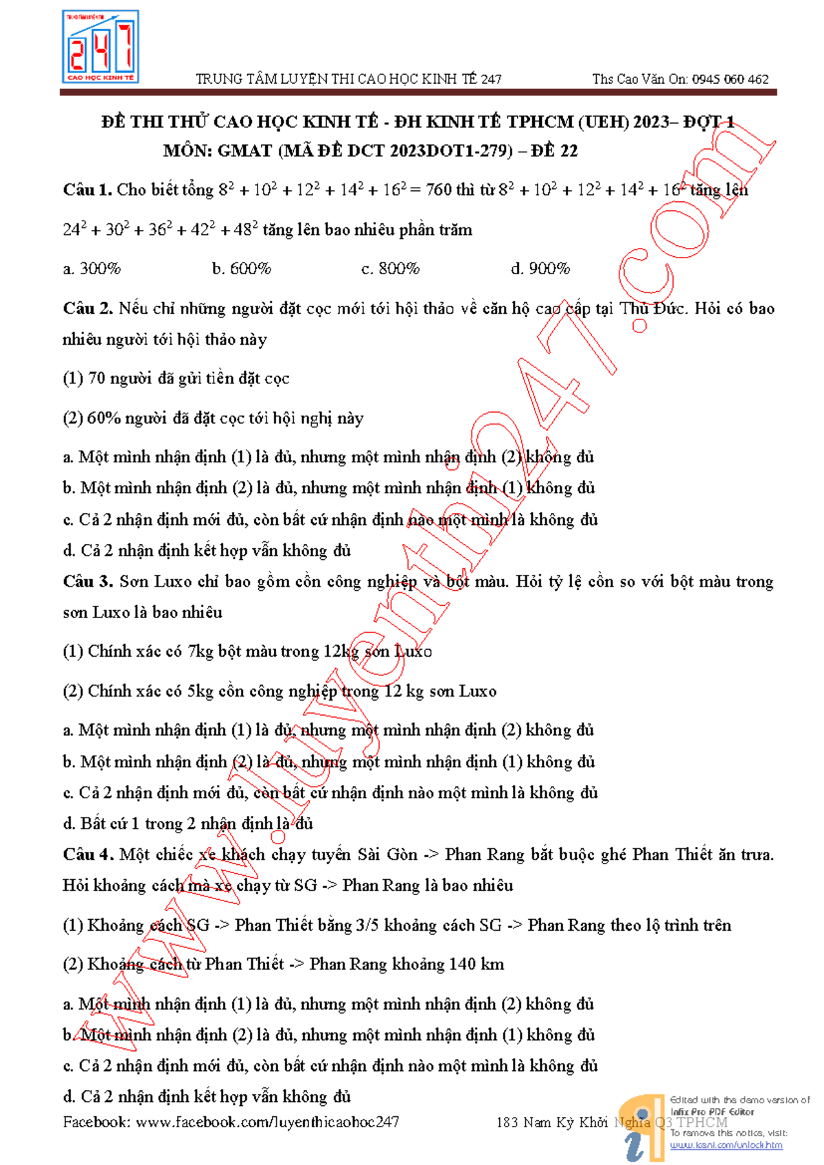 Đề Thi Thử GMAT MĐ DCT 2023DOT1-247 - ĐH Kinh Tế TP.HCM - Document Preview