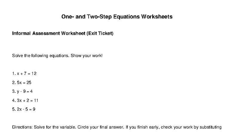 Equations Assessment Packet (Informal & Formal) - Studocu