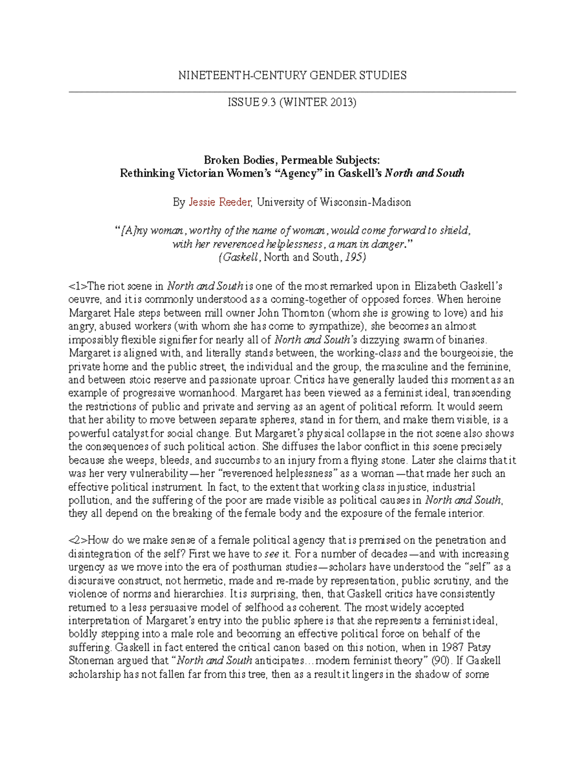 Victorian Women's Agency: Rethinking Gaskell's North and South in ...