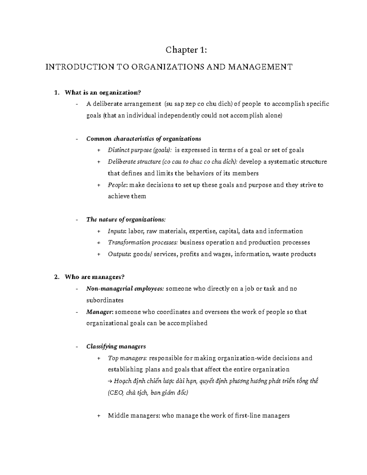 Chapter 1: Introduction to Organizations and Management (MGT101) - Studocu