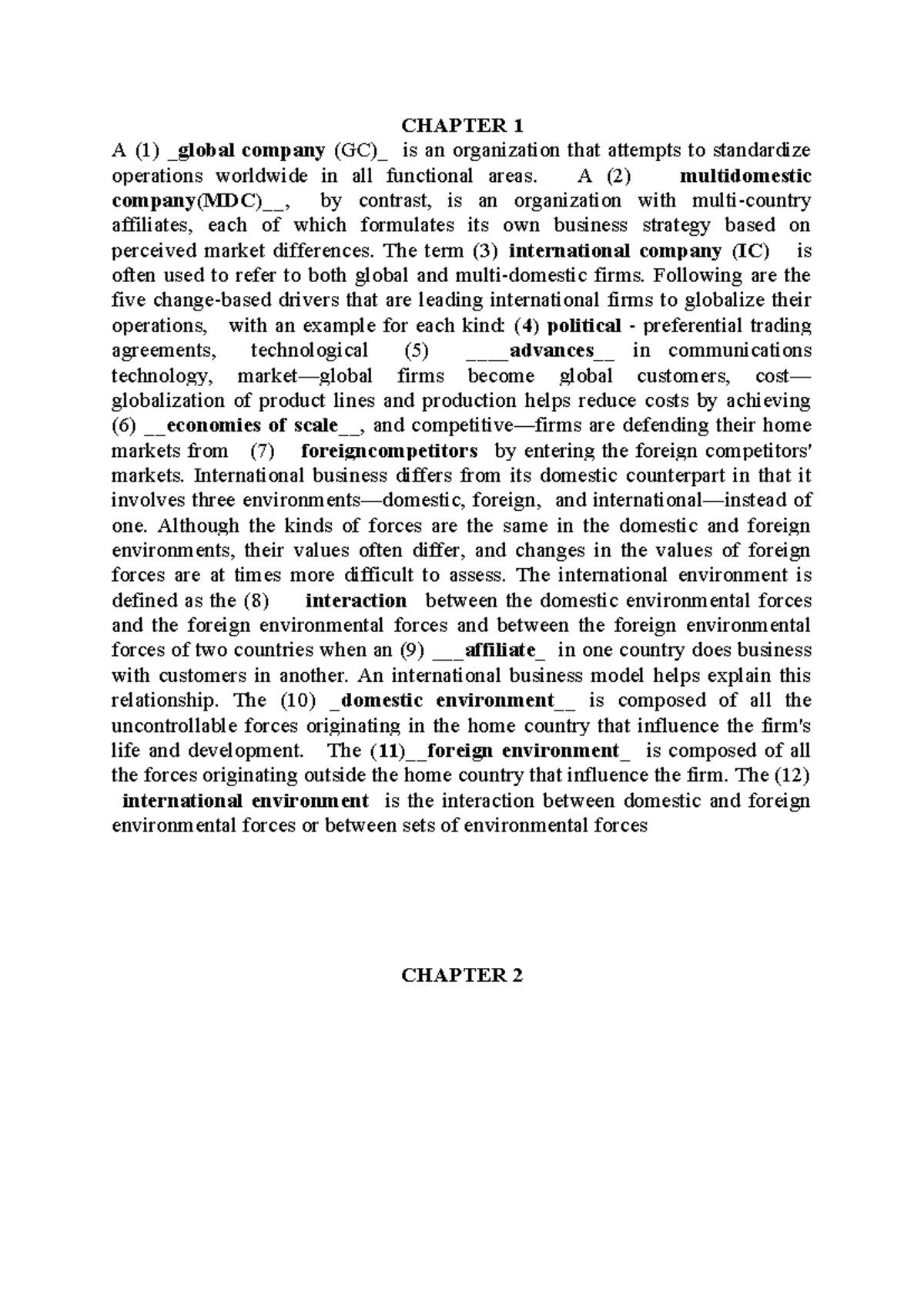 International Business Concepts: Chapter Summaries and Key Terms - Studocu
