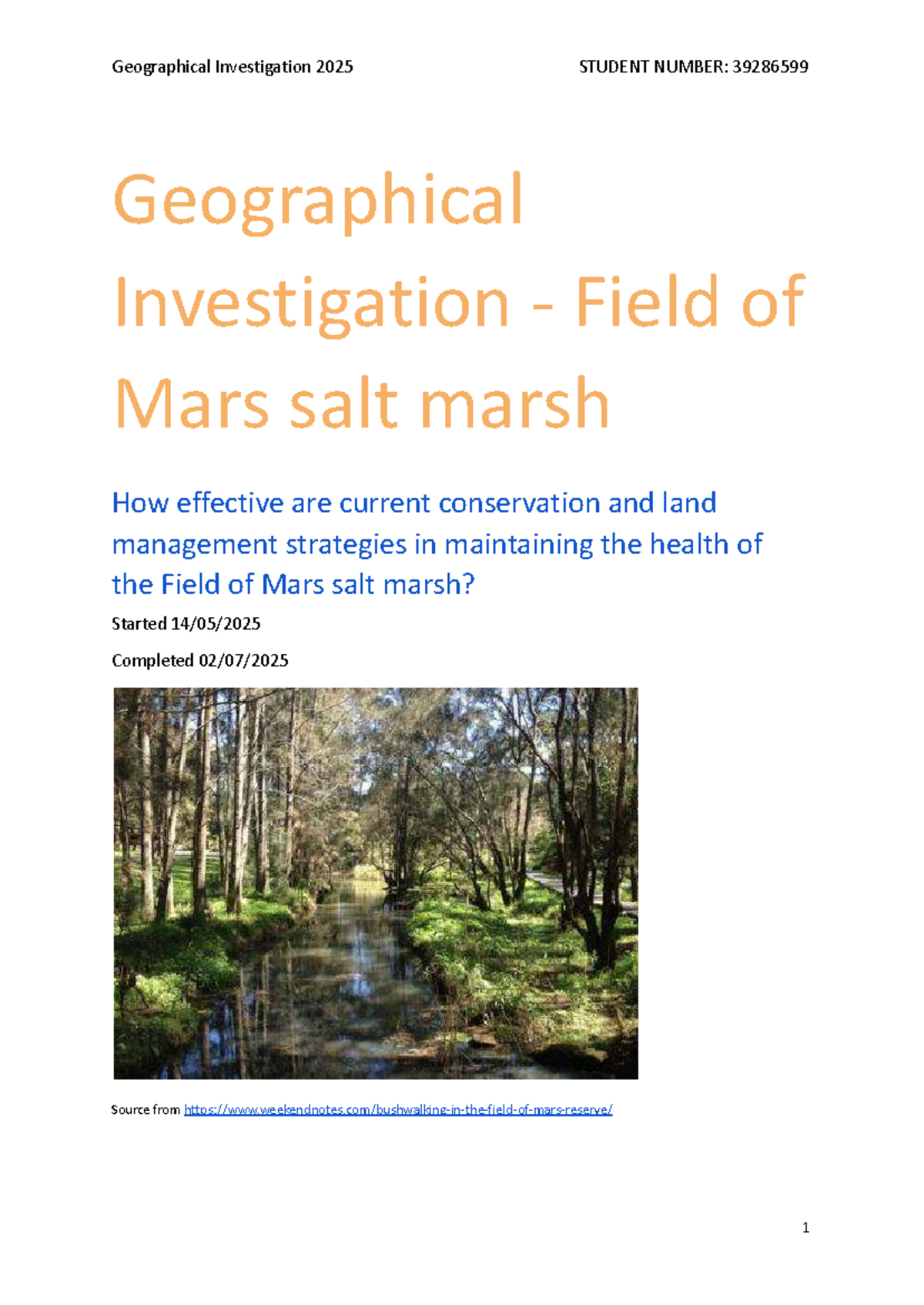 19/20 Geographical Investigation: Field of Mars Salt Marsh Health ...