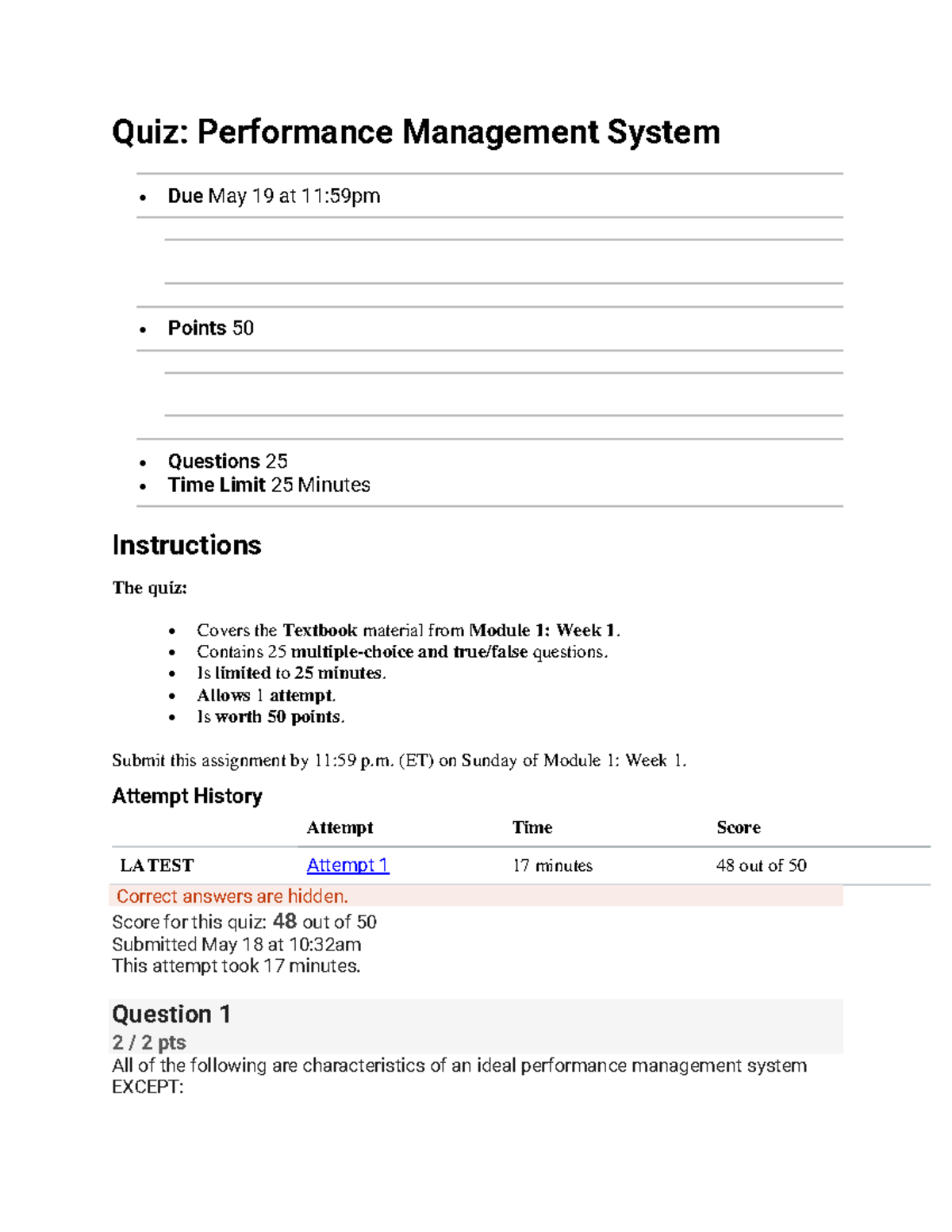Week 1 Quiz: Performance Management System Overview - Studocu