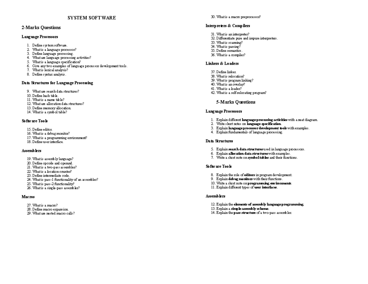 SYSTEM SOFTWARE - NOTES on Language Processors and Assemblers - Studocu