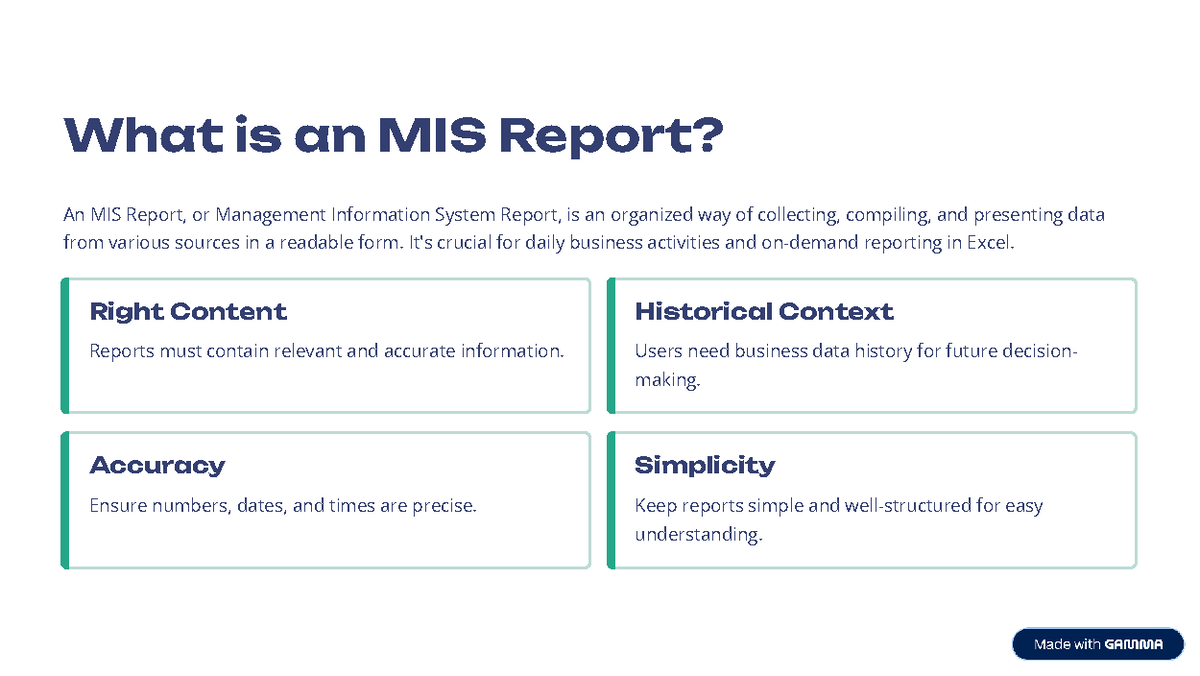 Understanding MIS Reports: Key Components & Excel Usage - Studocu