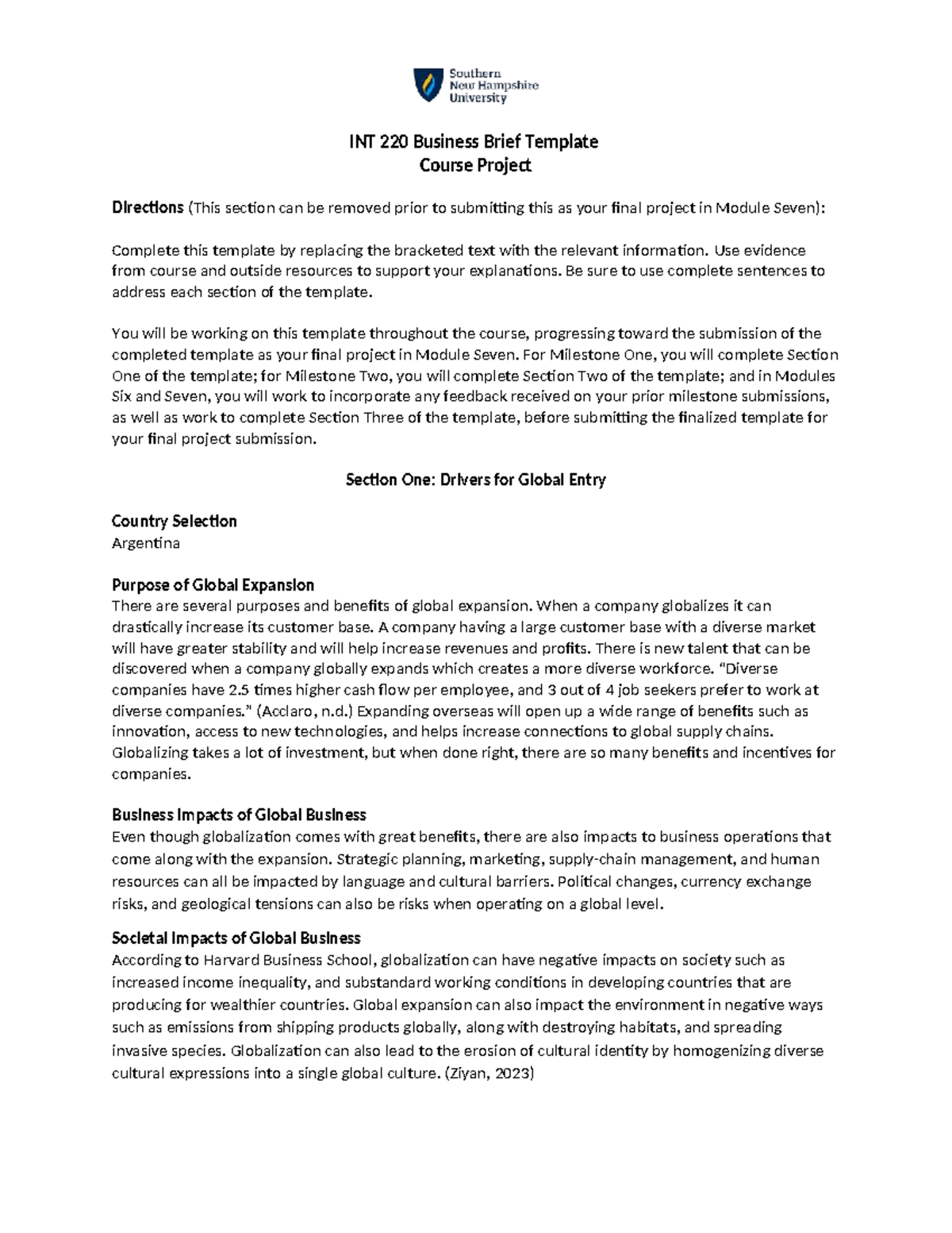 INT 220 Business Brief - INT 220 Business Brief Template Course Project ...