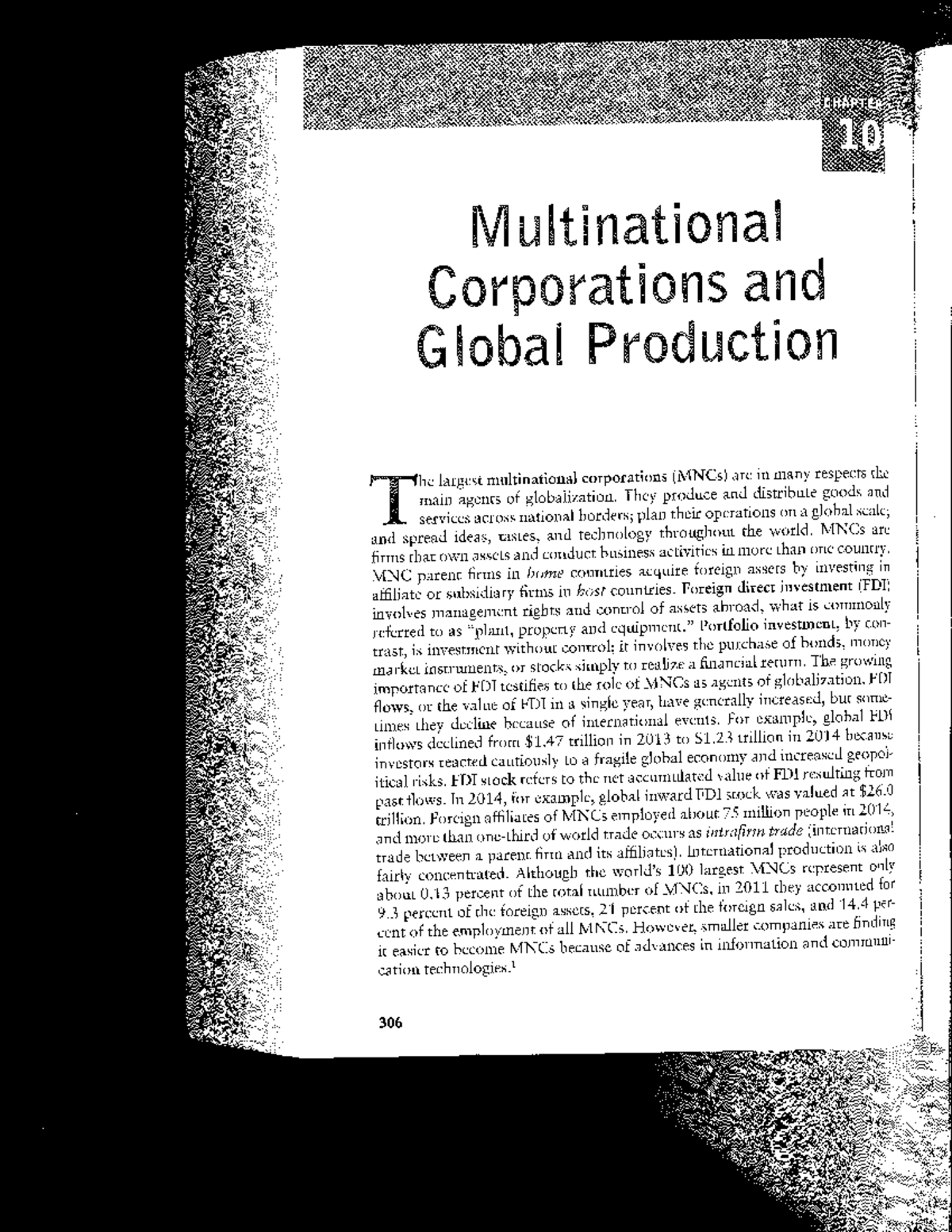 Multinational Corporations and Global Production Overview - Studocu