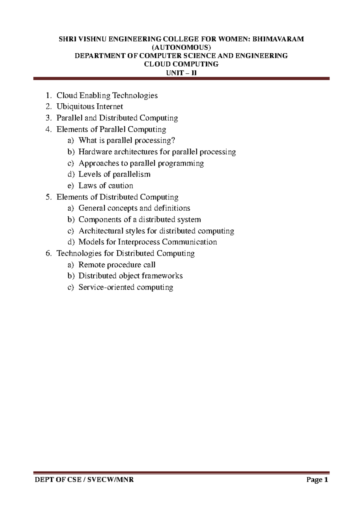 CC Unit II: Cloud Enabling Technologies and Distributed Computing ...