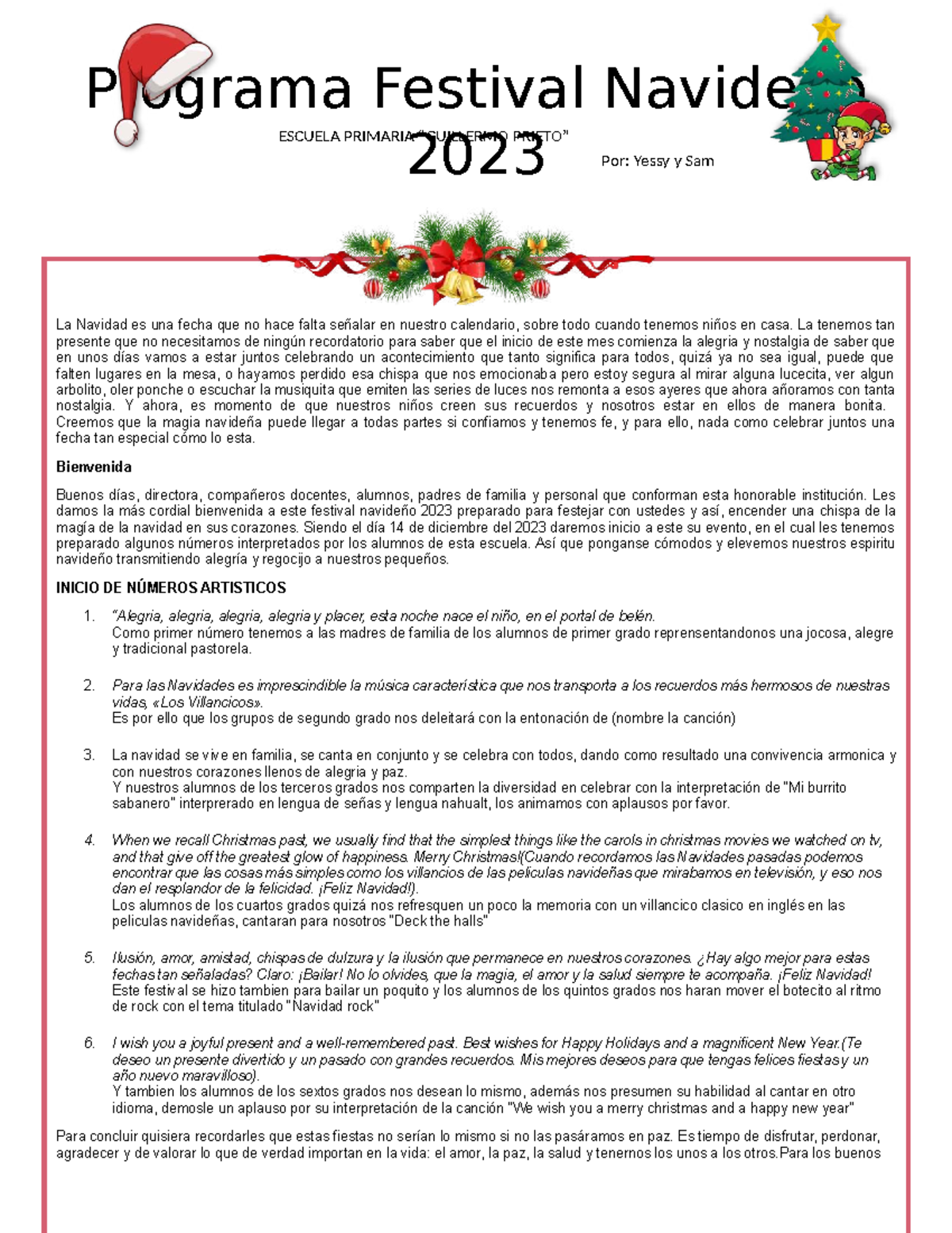 Programa del Festival Navideño 2023 - ESCUELA PRIMARIA - Studocu