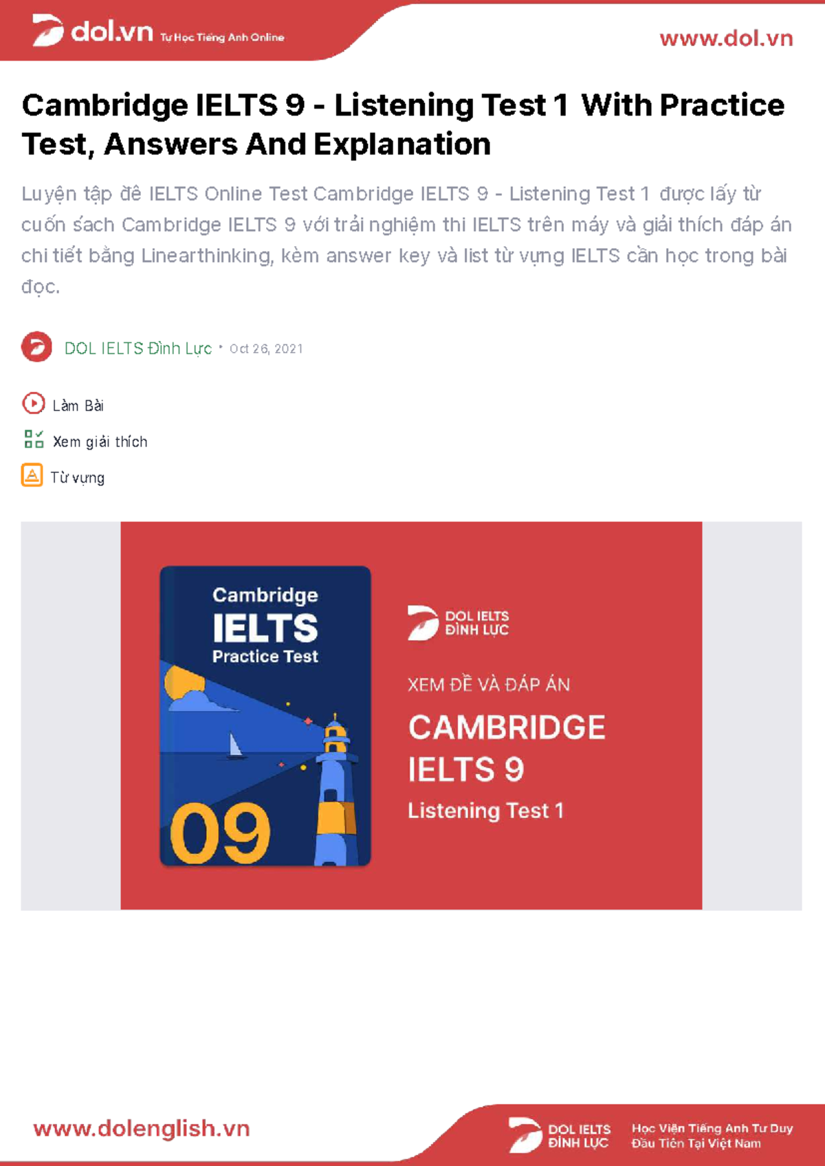 Cambridge IELTS 9 - Listening Test 1: Practice & Key Answers - Studocu