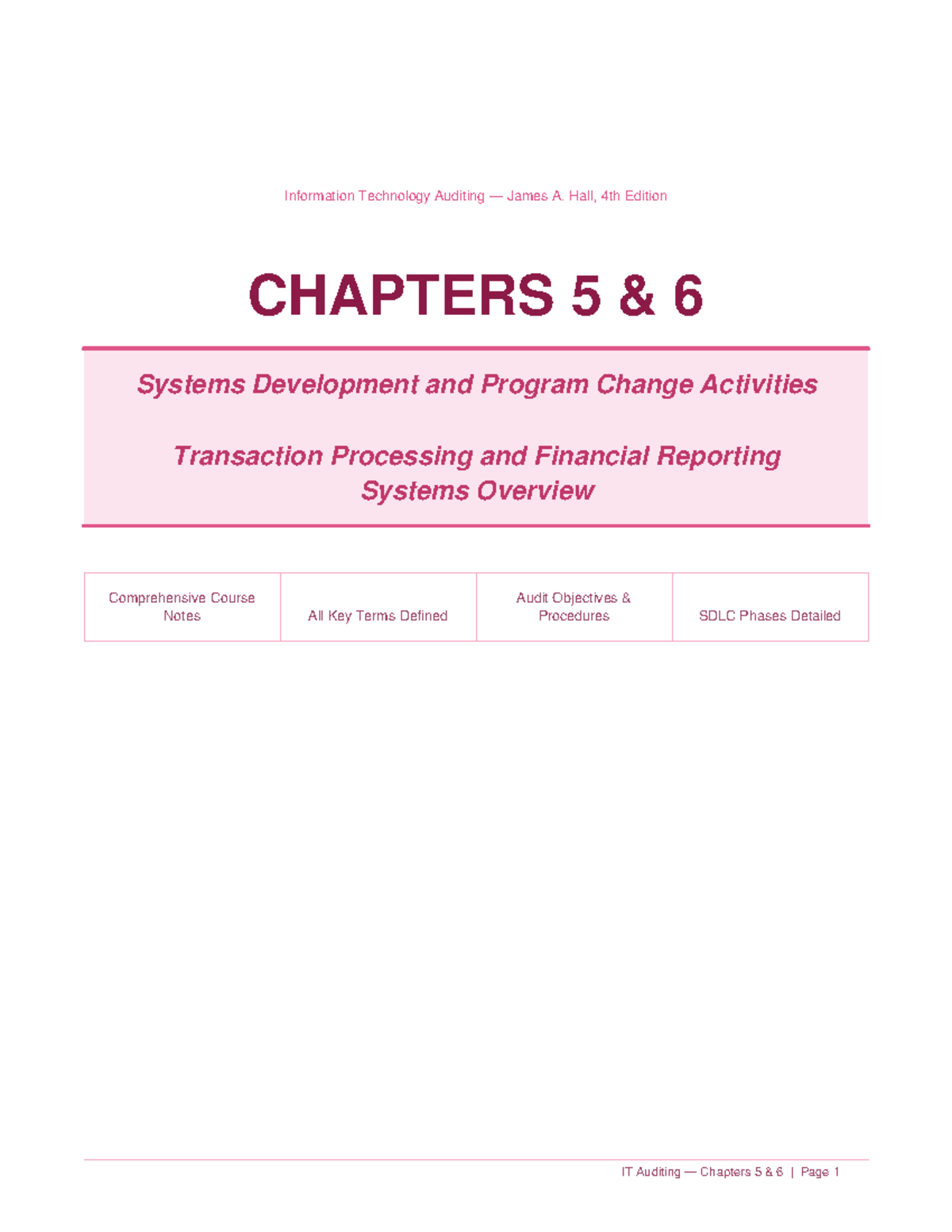 IT Auditing Course Notes: Chapters 5 & 6 - SDLC & Financial Reporting ...
