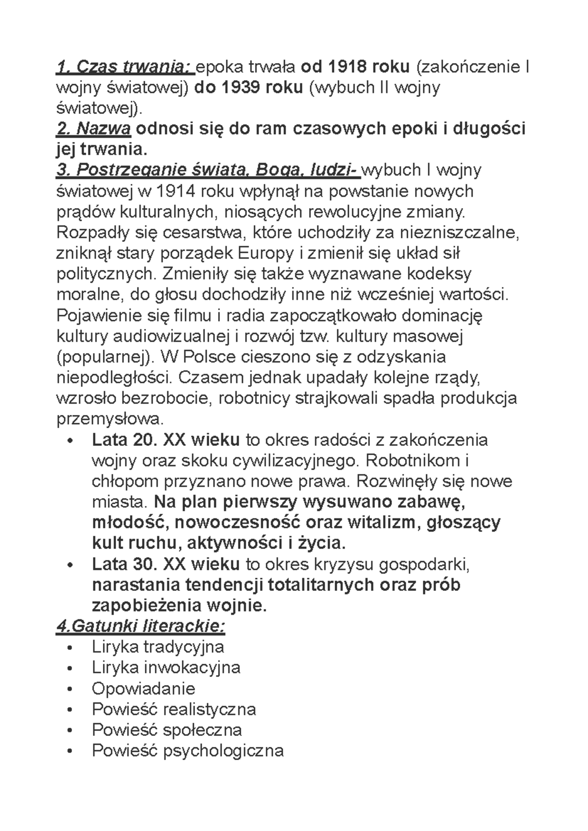 20-lecie międzywojenne - Czas trwania: epoka trwała od 1918 roku