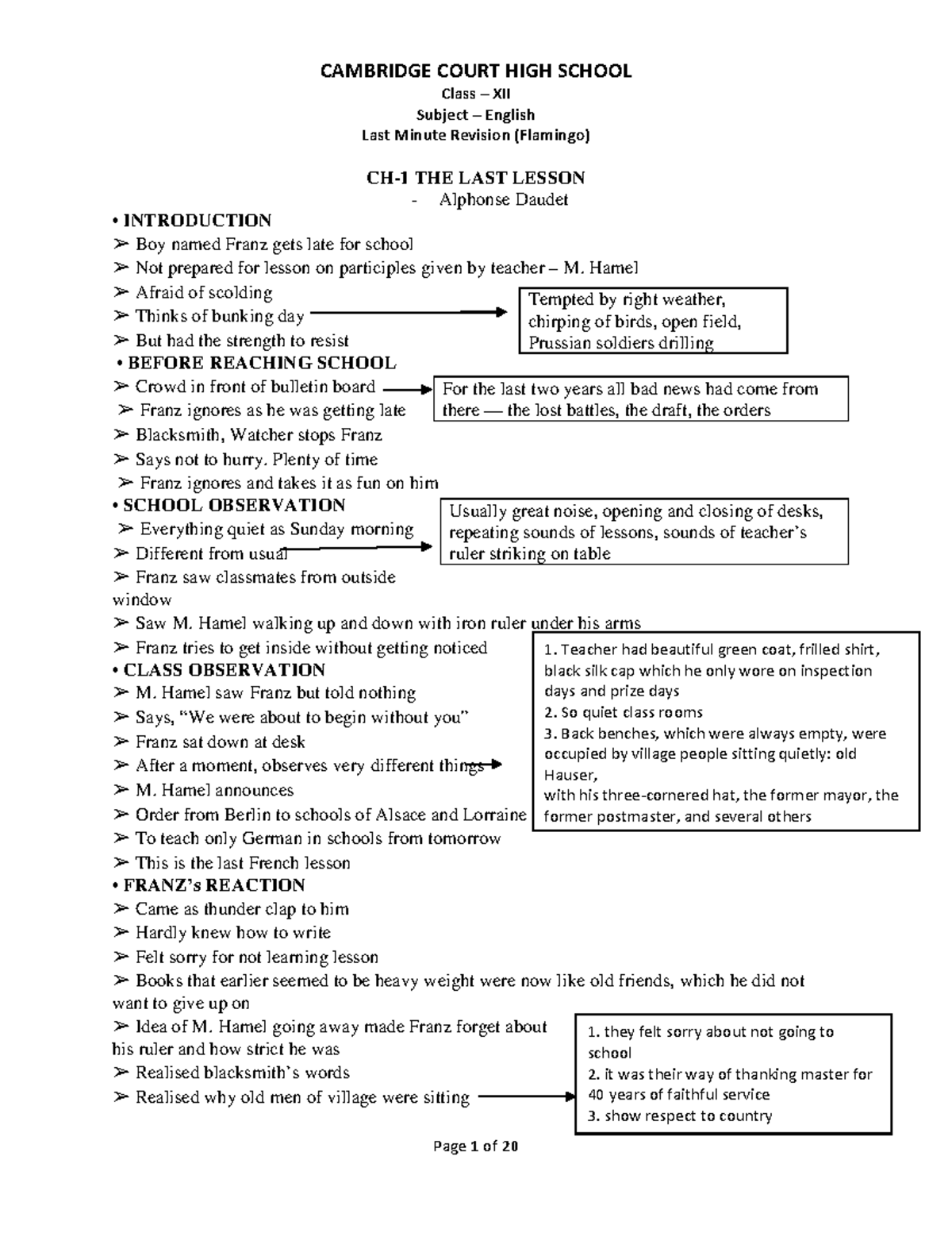 837621820 Class 12 Flamingo Last Minute Revision Notes - Studocu
