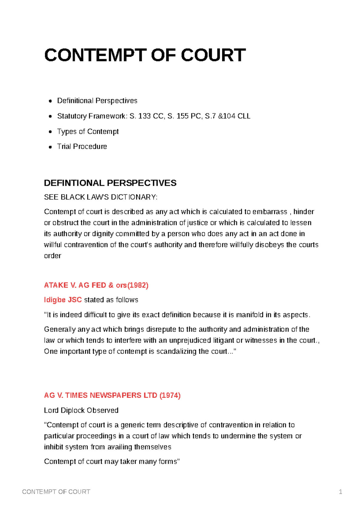 Criminal Law Notes: Contempt of Court Definitions & Statutory Framework ...