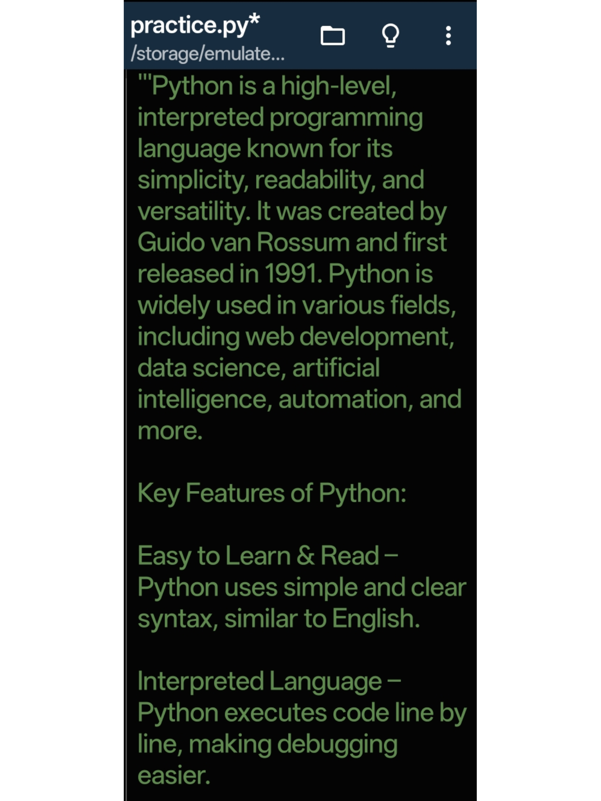 Python - Lecture Notes on Features, Uses, and Variables - Studocu