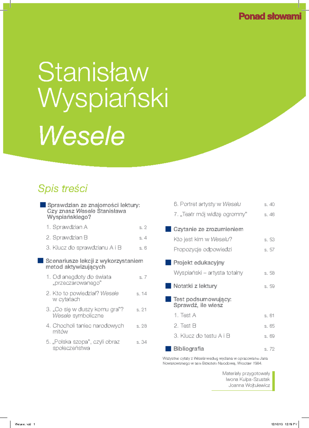 Wesele Stanisława Wyspiańskiego - Sprawdzian A i B - Opracowanie