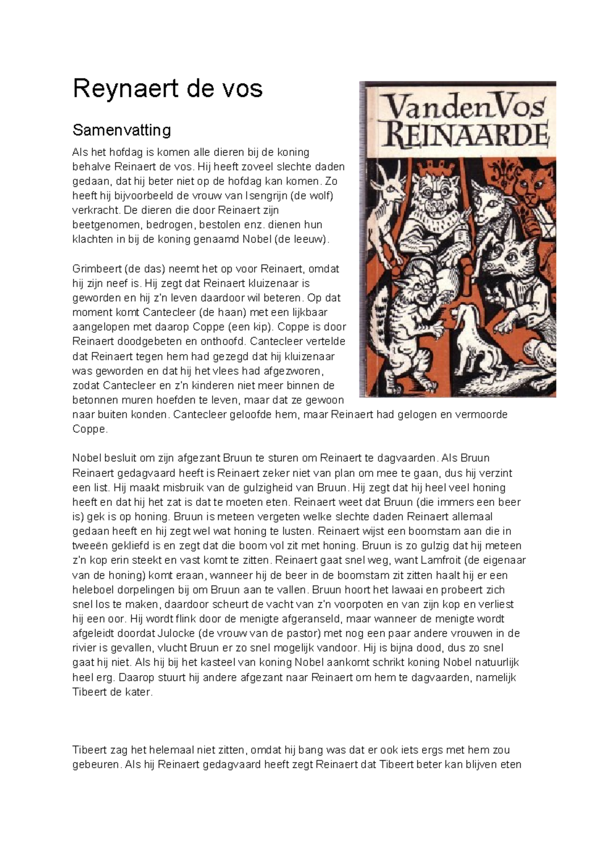 Reynaert de Vos: Verslag en Analyse van de Fabel (Nederlands) - Studeersnel