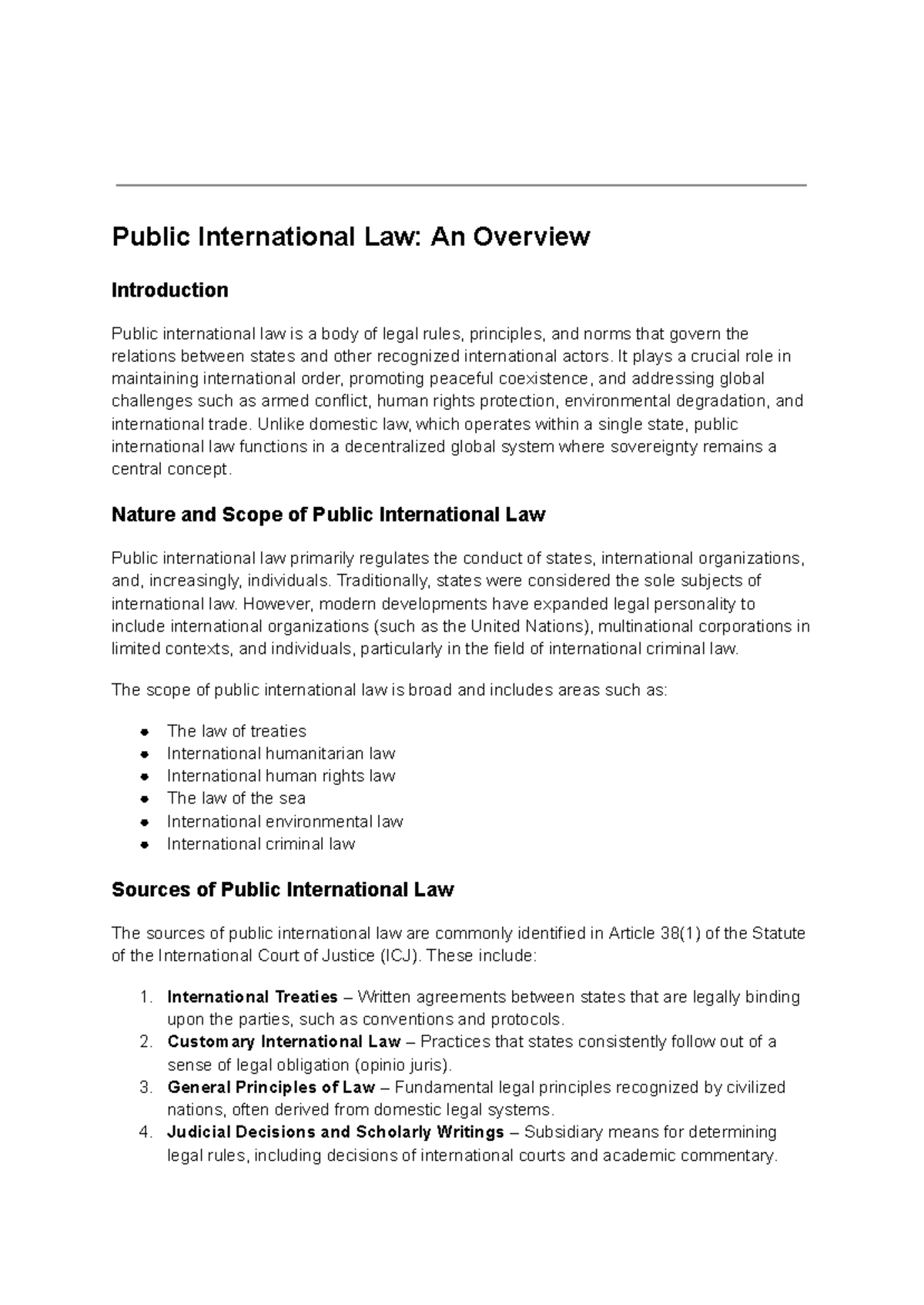 Public International Law (PIL) Overview: Key Principles & Scope - Studocu
