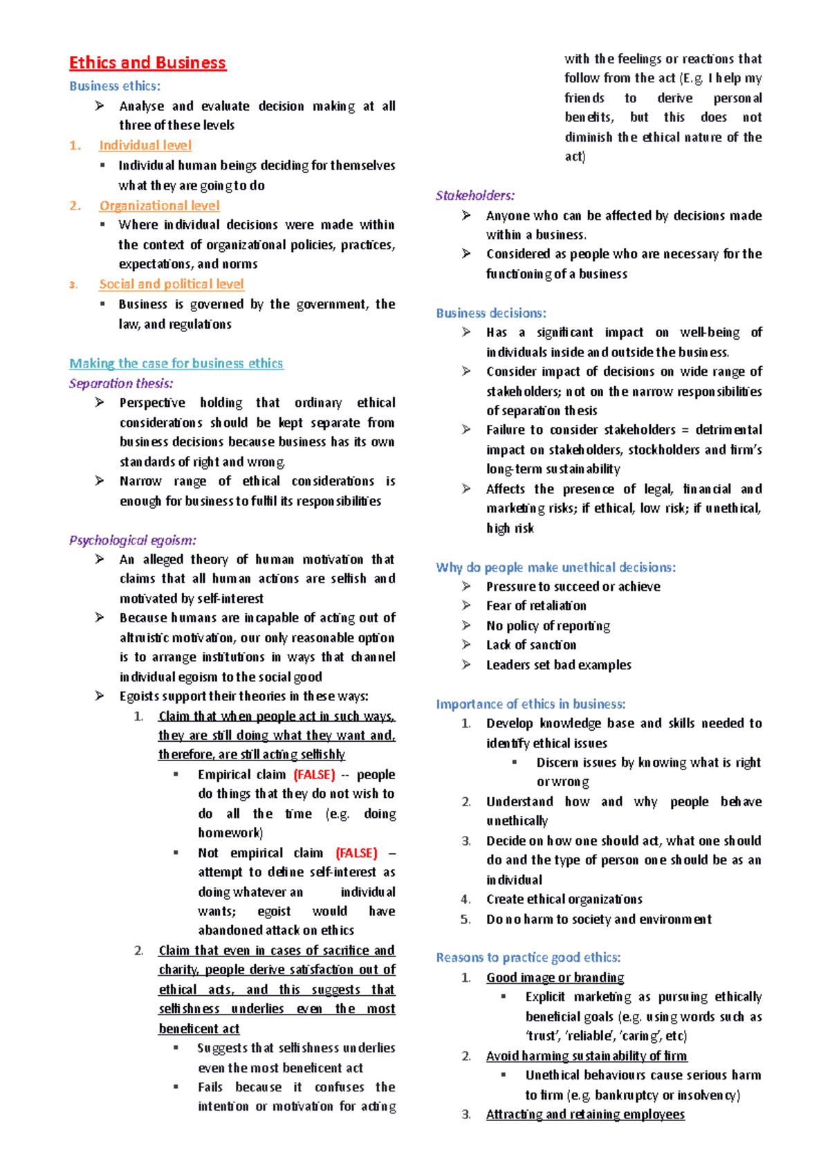 COR3302 Chapter 1 Personal Notes (For Acct students) - Ethics and ...