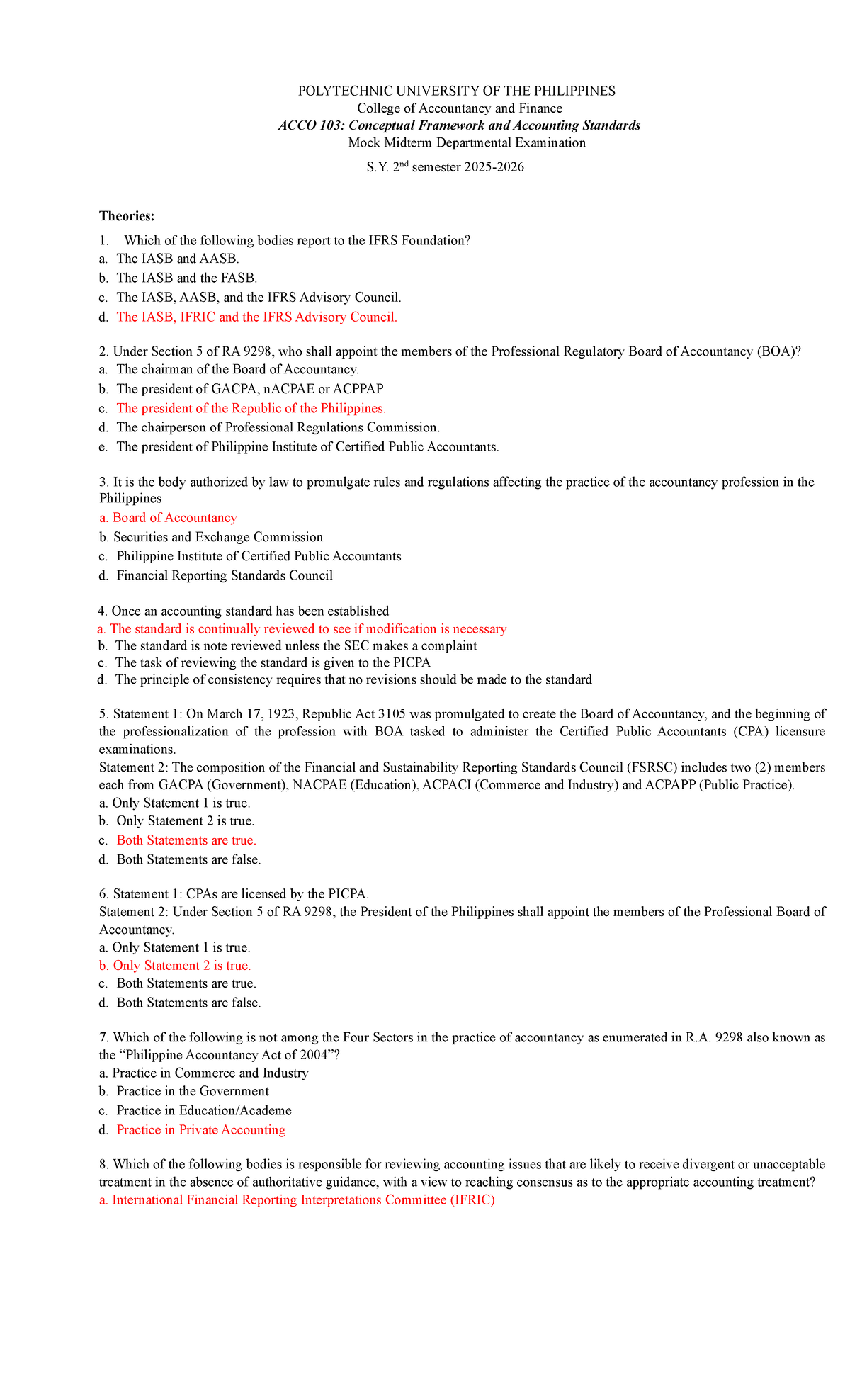 CFAS 103: Conceptual Framework & Accounting Standards Mock Midterm ...