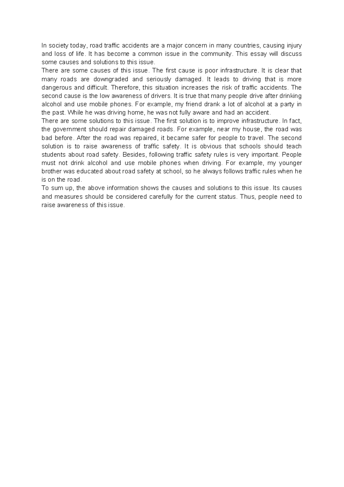 Causes and Solutions to Road Traffic Accidents - Homework - Studocu