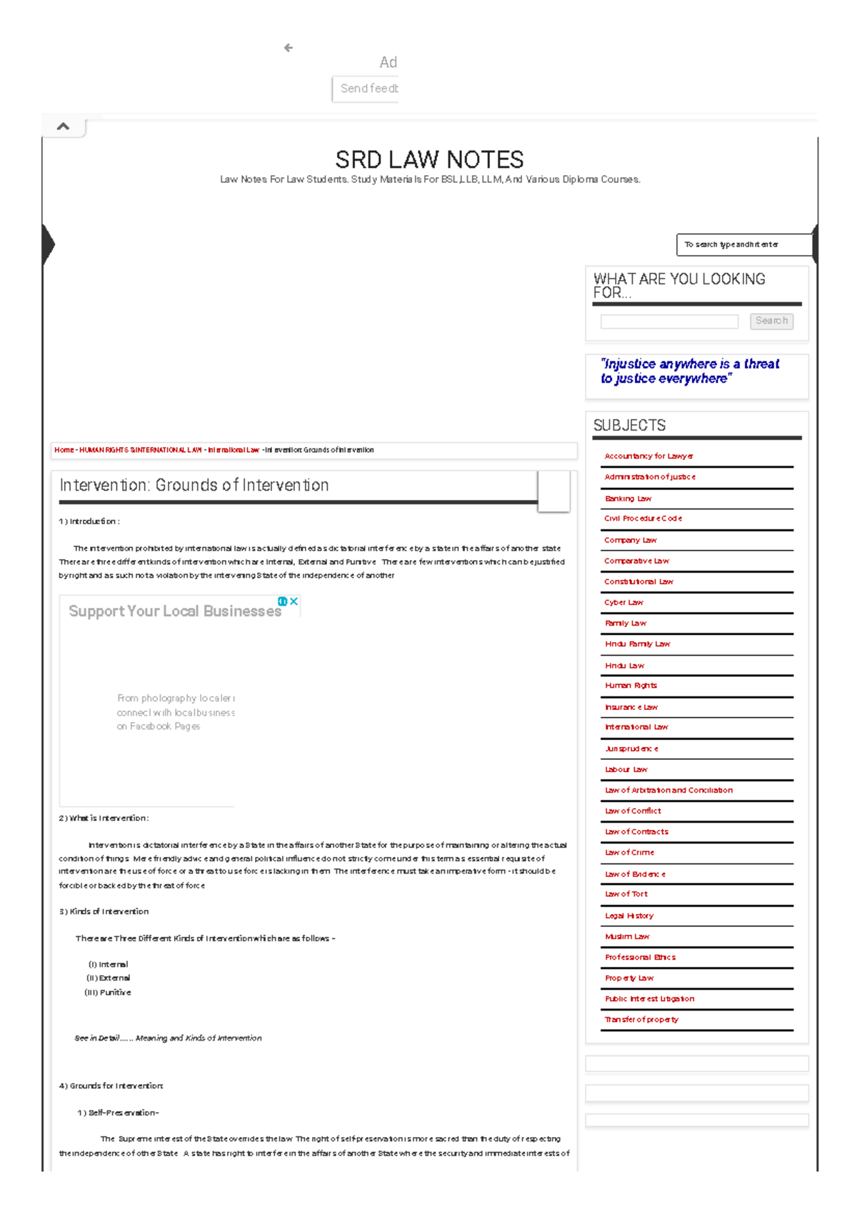 Intervention Grounds in International Law - SRD Law Notes - Studocu