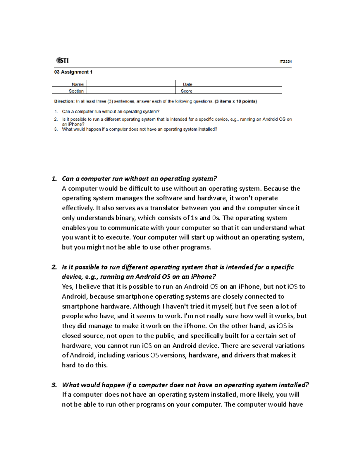 03 Assignment 01: Understanding Operating Systems and Their Functions ...