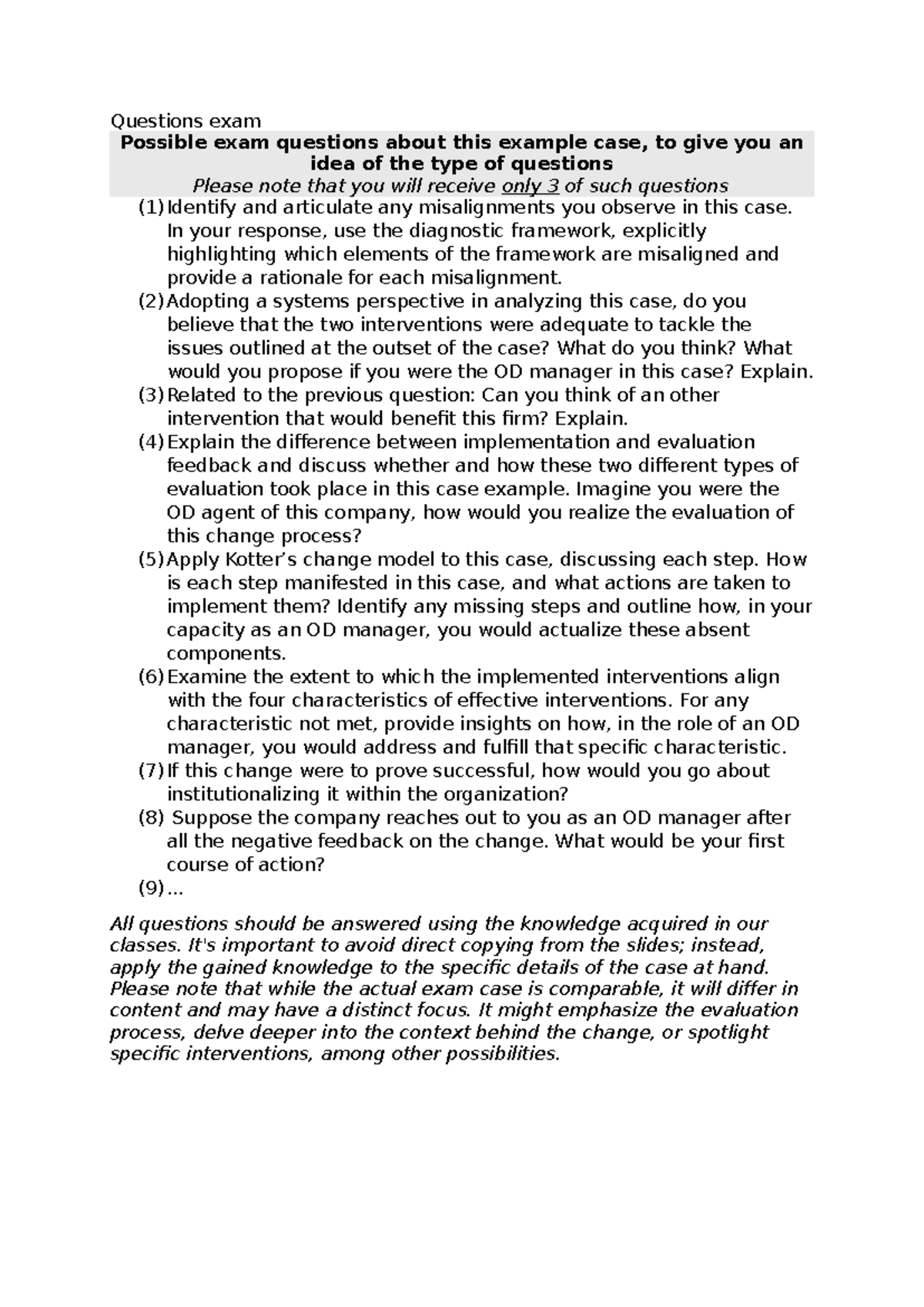 ODCM questions exam - Voorbeeldvragen examen - Questions exam Possible ...