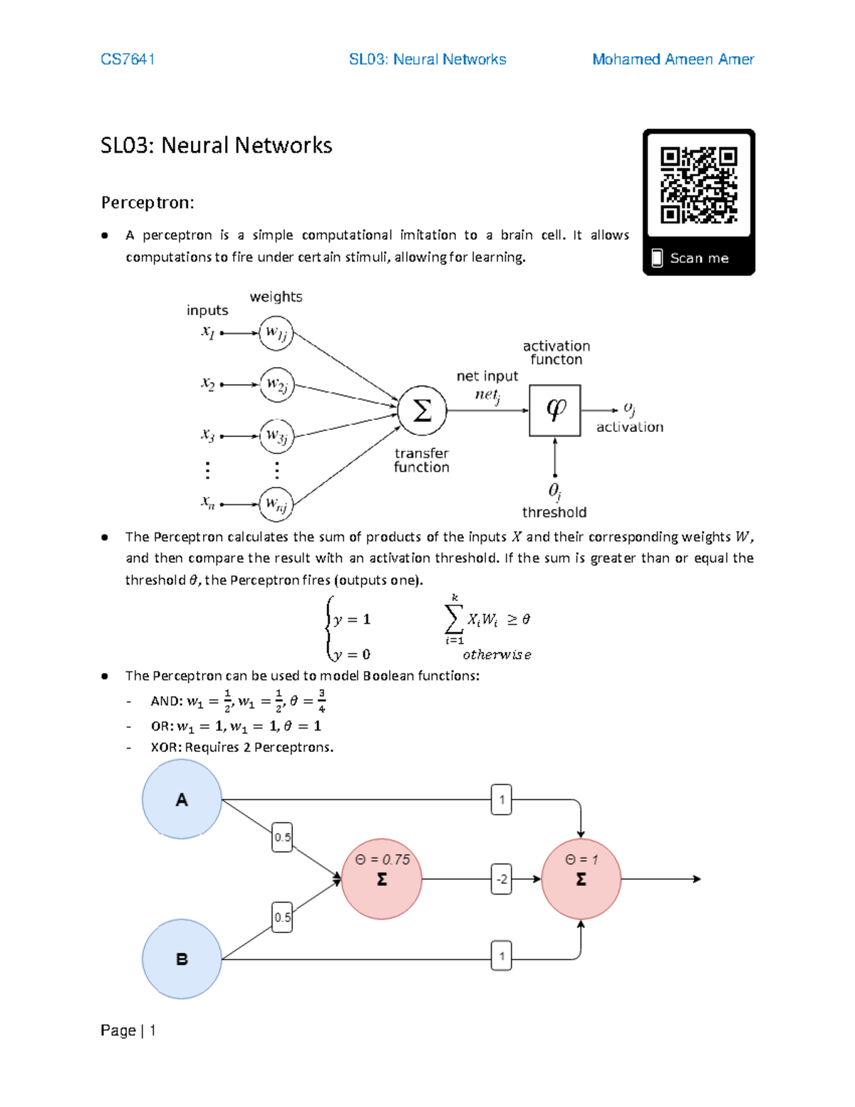 SL03: Overview of Neural Networks and Perceptrons Concepts - Studocu