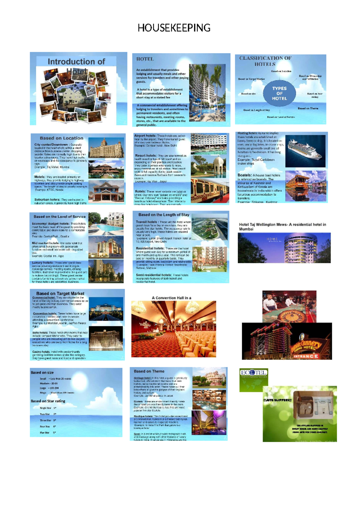 Hskpng - LECTURE NOTES on HOTEL CLASSIFICATION and TYPES - Studocu