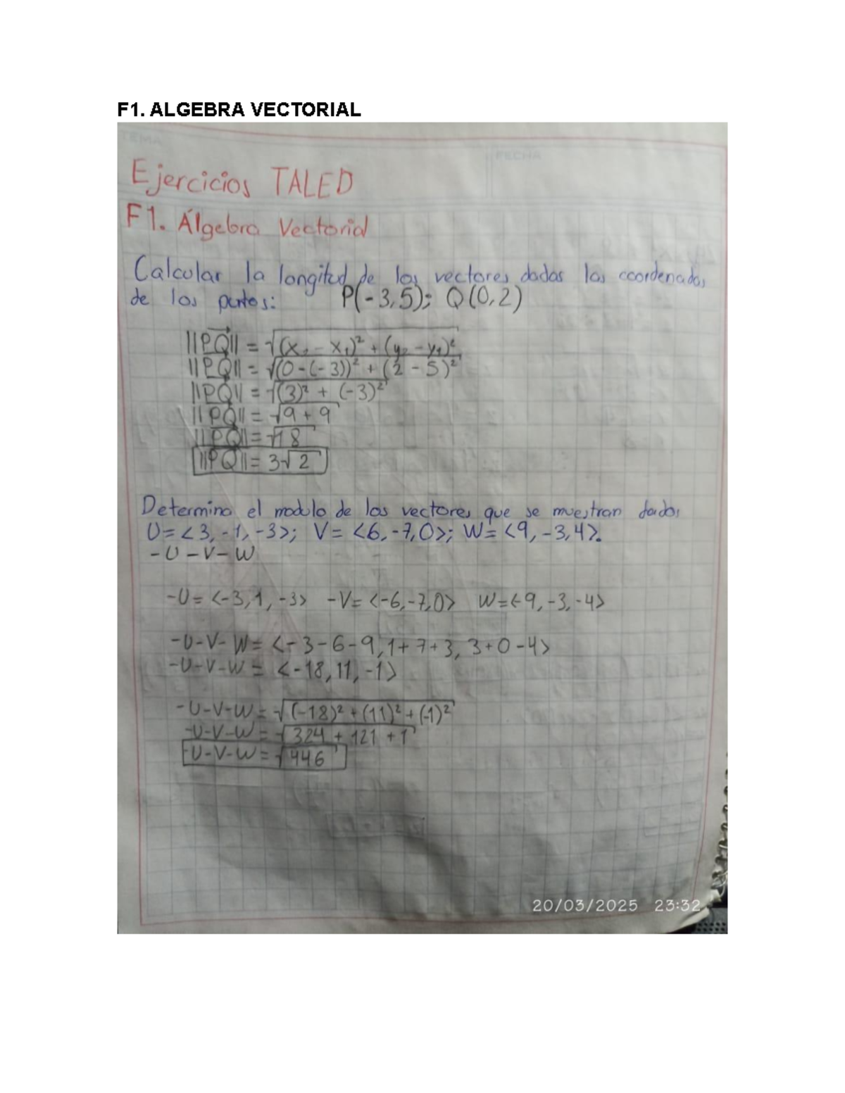 Ejercicios resueltos de álgebra vectorial TALED F1 - Studocu