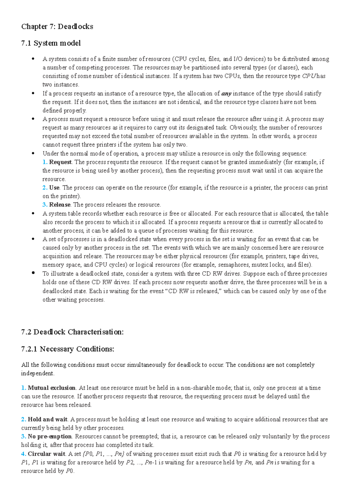 Chapter 7 Summary: Understanding Deadlocks in Systems - Studocu