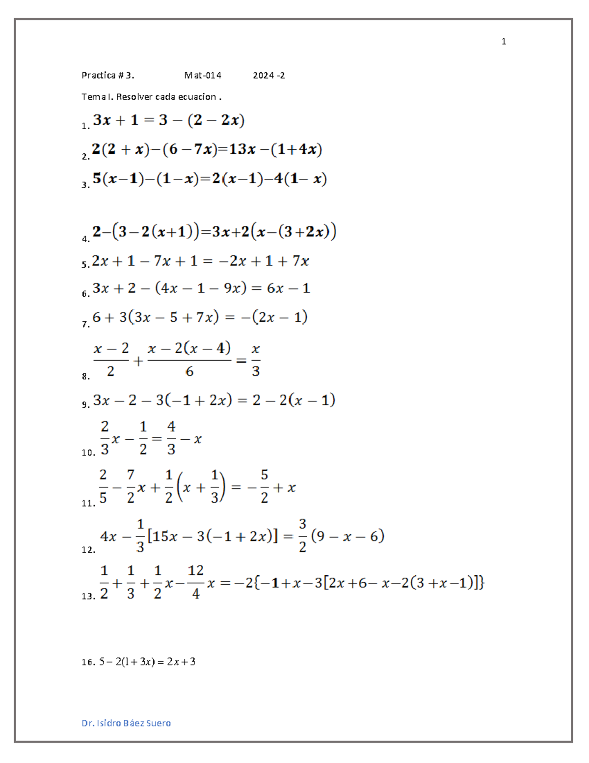 Practica#3 Mat 014 2024 - Matemática Básica - 1 Dr. Isidro Báez Suero ...