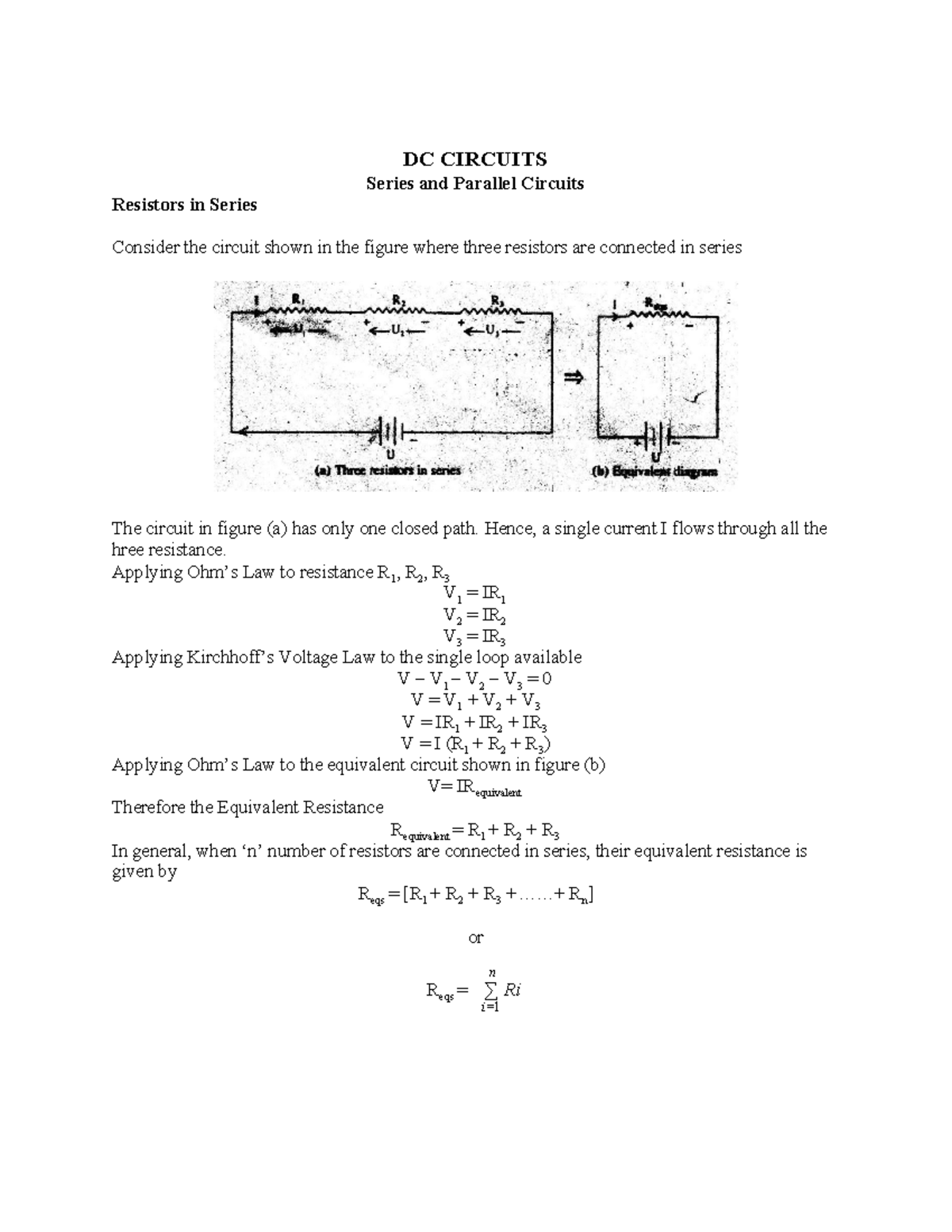 DC CIRCUITS: Series & Parallel Resistors - Practical Notes - Studocu