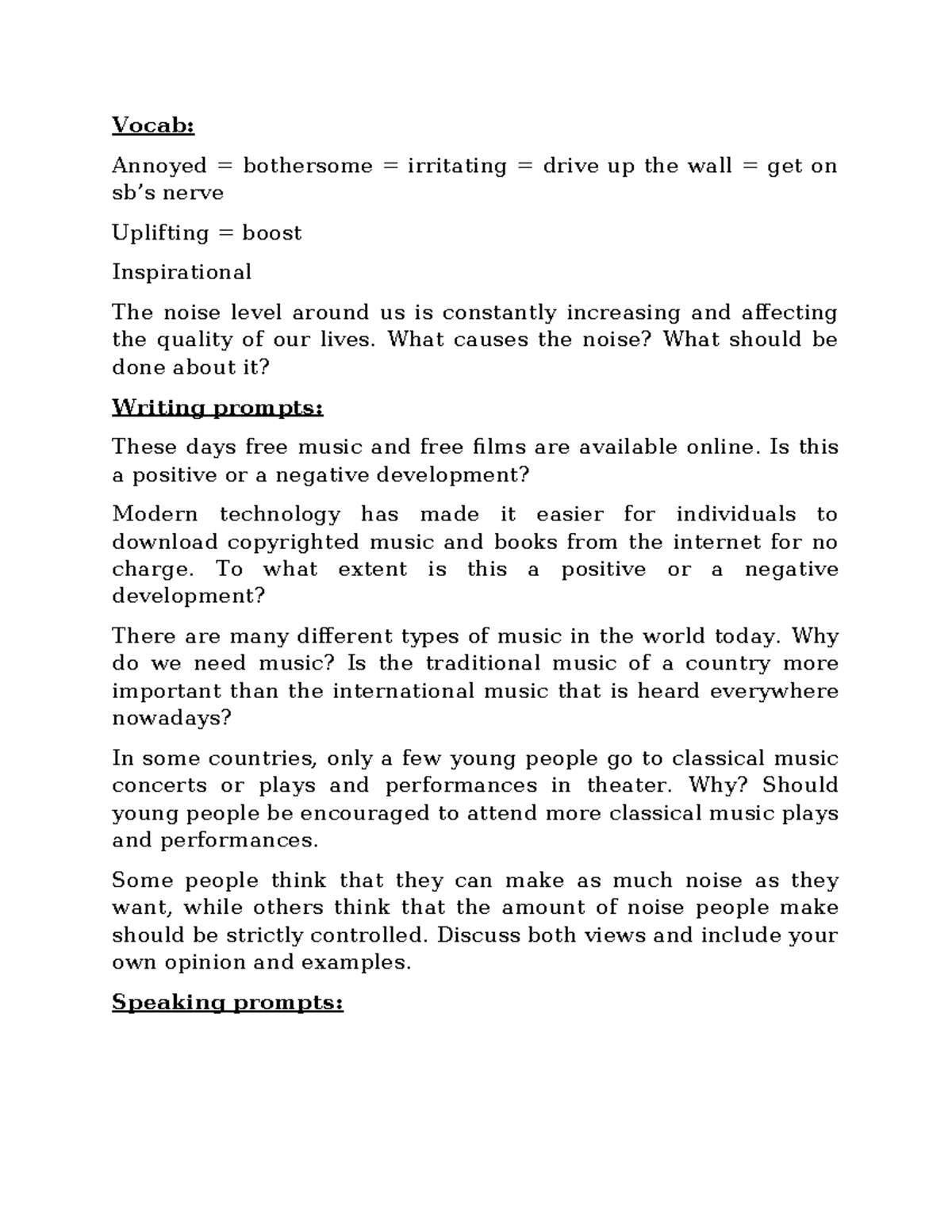 Advanced Level Sound Vocabulary & Writing Prompts: Vocab & Discussion ...