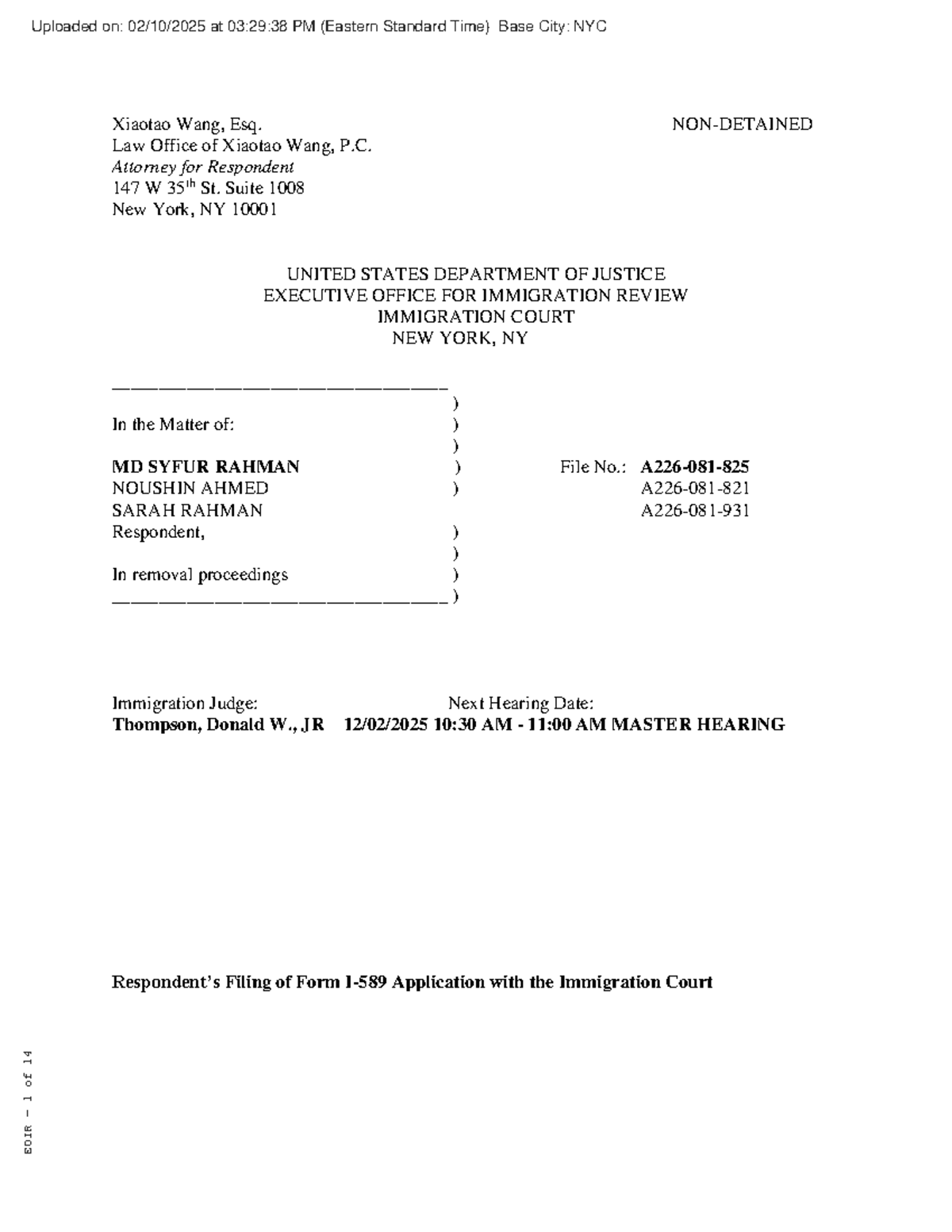 I-589 Application for Asylum - MD SYFUR RAHMAN - Studocu