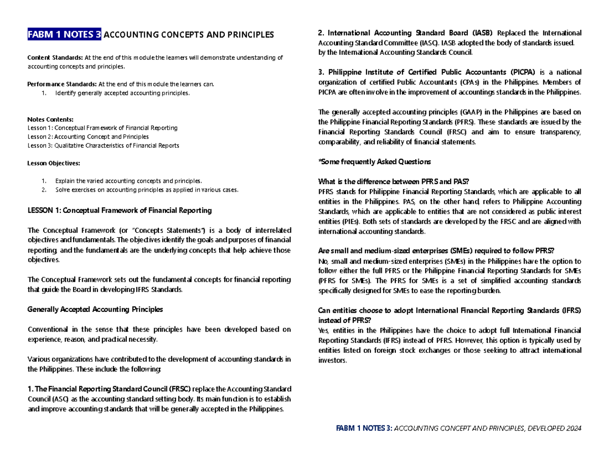 FABM-1- Notes-3- Accounting- Concept-AND- Principles NV2024 - FABM 1 ...
