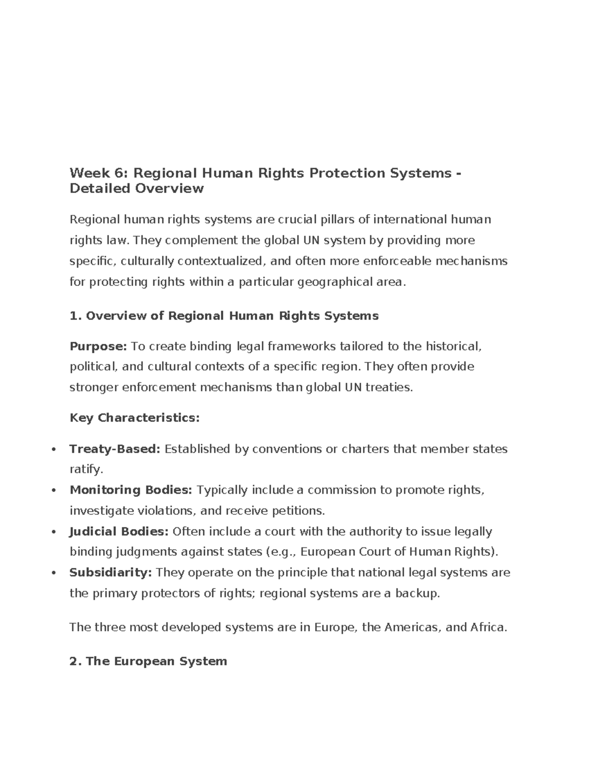 Week 6: Regional Human Rights Protection Systems Overview - Studocu
