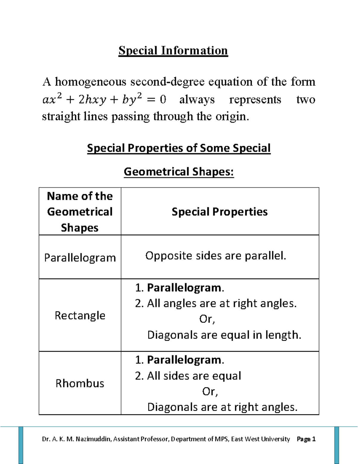 MAT104 Special Properties of Geometrical Shapes and Lines - Studocu