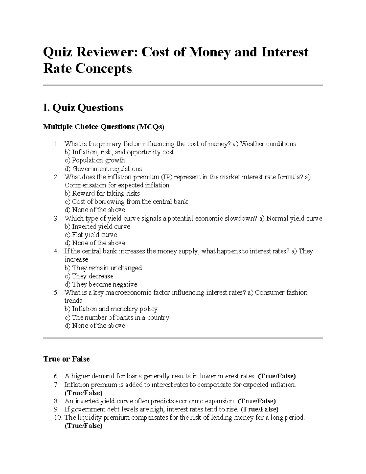 INTEREST RATES REVIEWER: Key Factors & Economic Impacts - Studocu