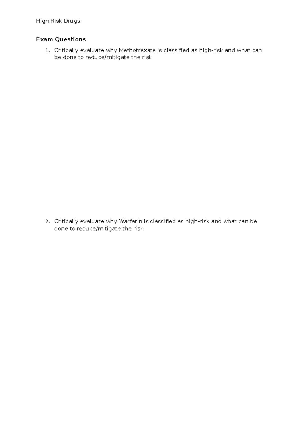 High Risk Drugs Exam Questions: Methotrexate, Warfarin, DOACs, Insulin ...
