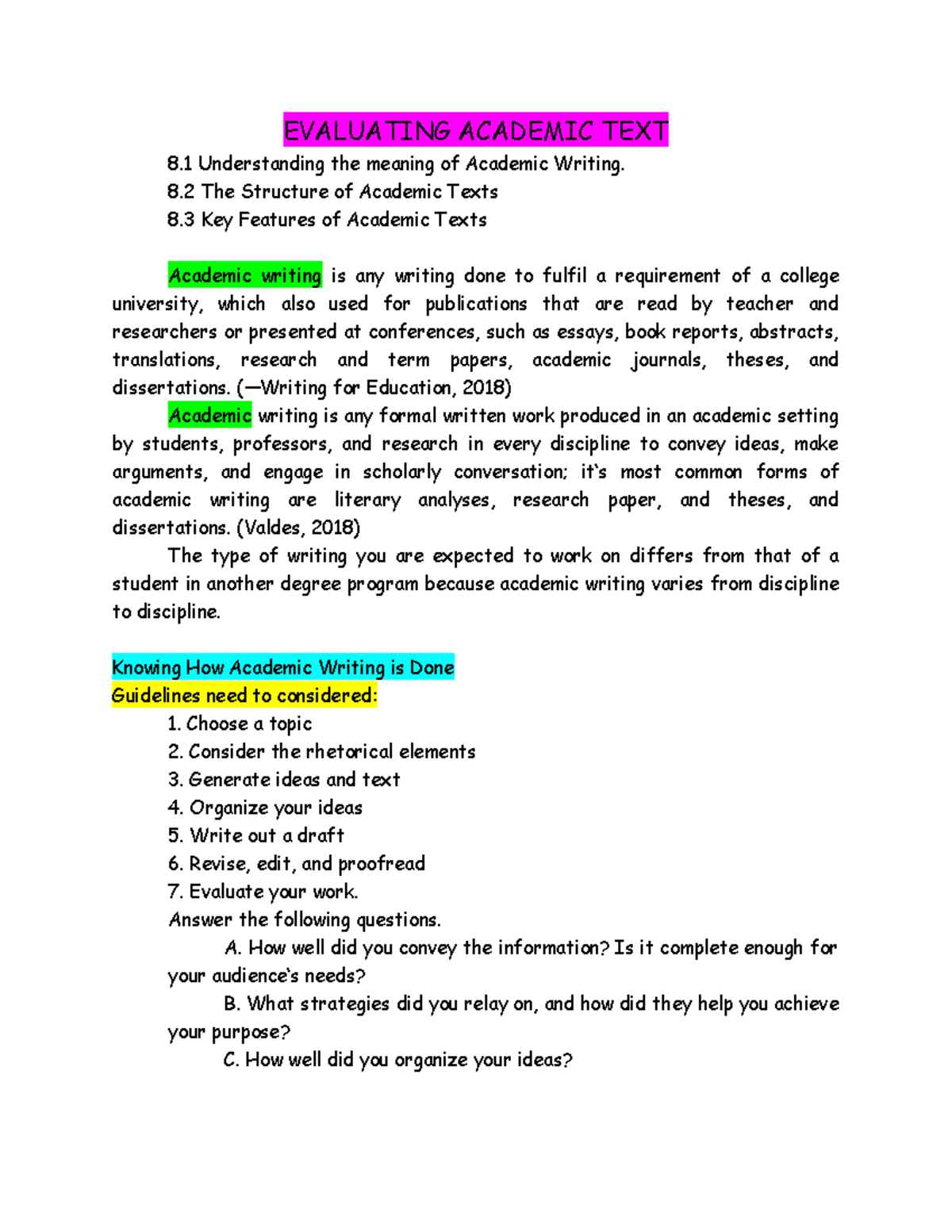 Evaluating Academic Texts: Pur Com Study Guide Overview - Studocu