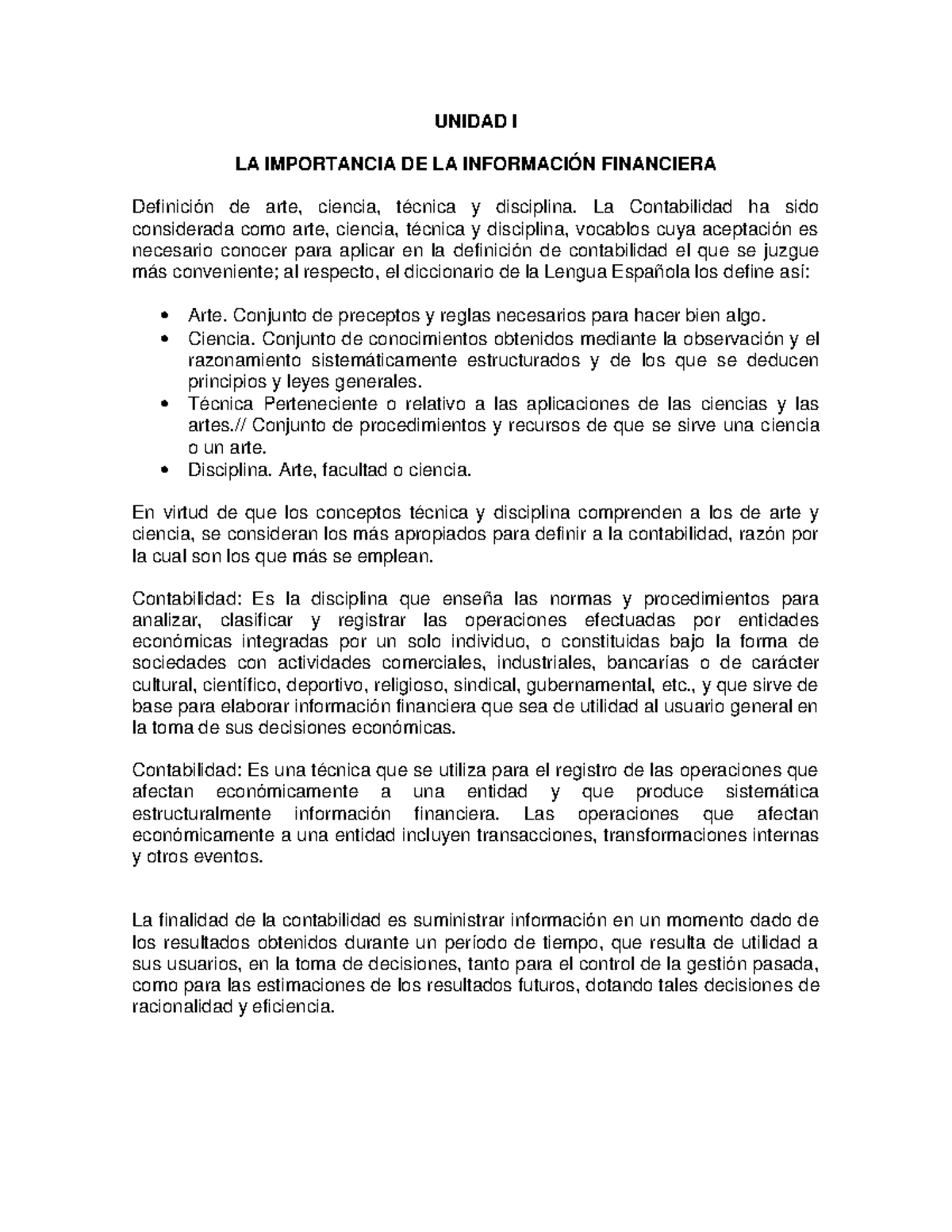 LA IMPORTANCIA DE LA INFORMACIÓN FINANCIERA UNIDAD 1 Definición de arte ...