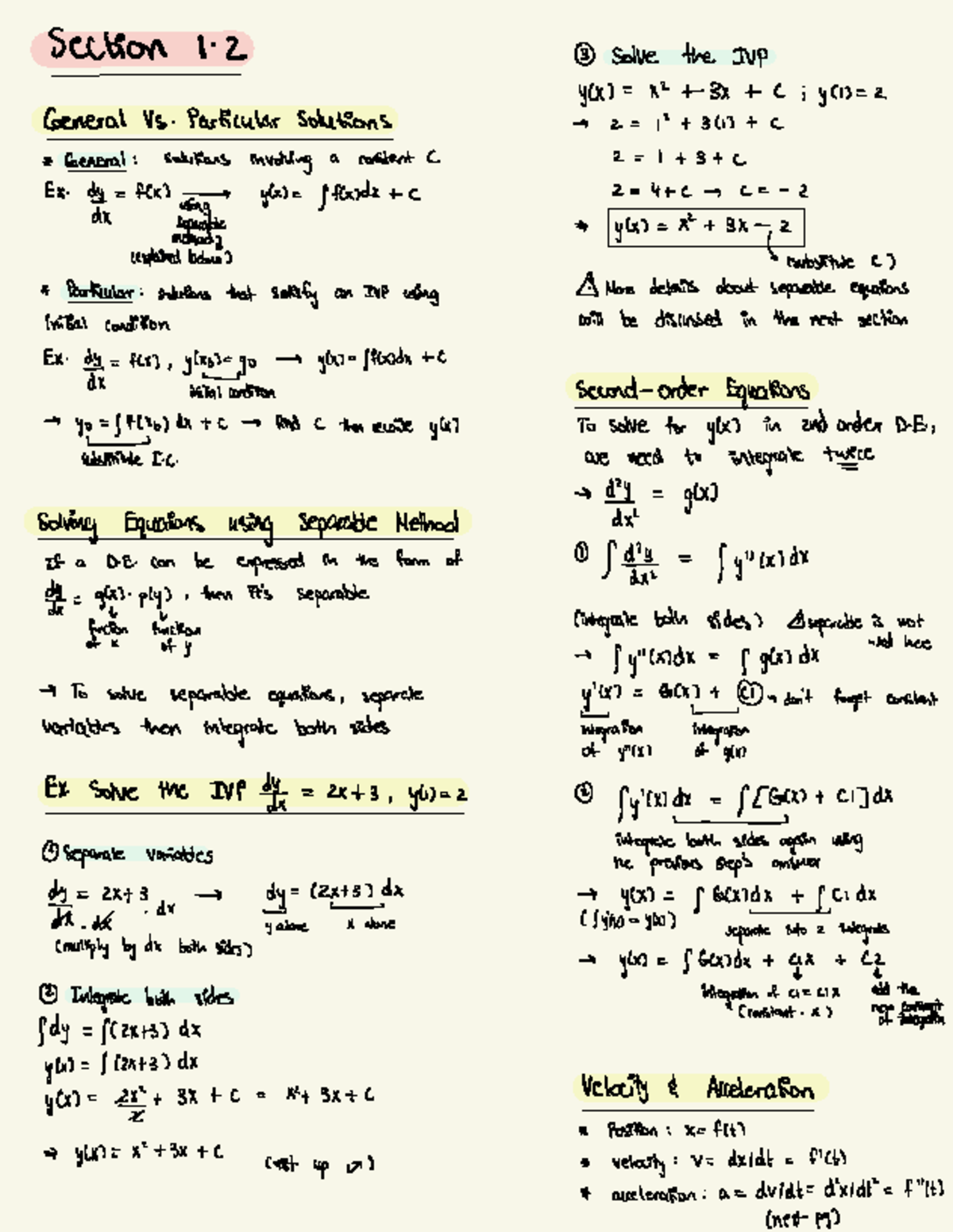 Chapter 1 Section 2: General and Particular Solutions in Differential ...