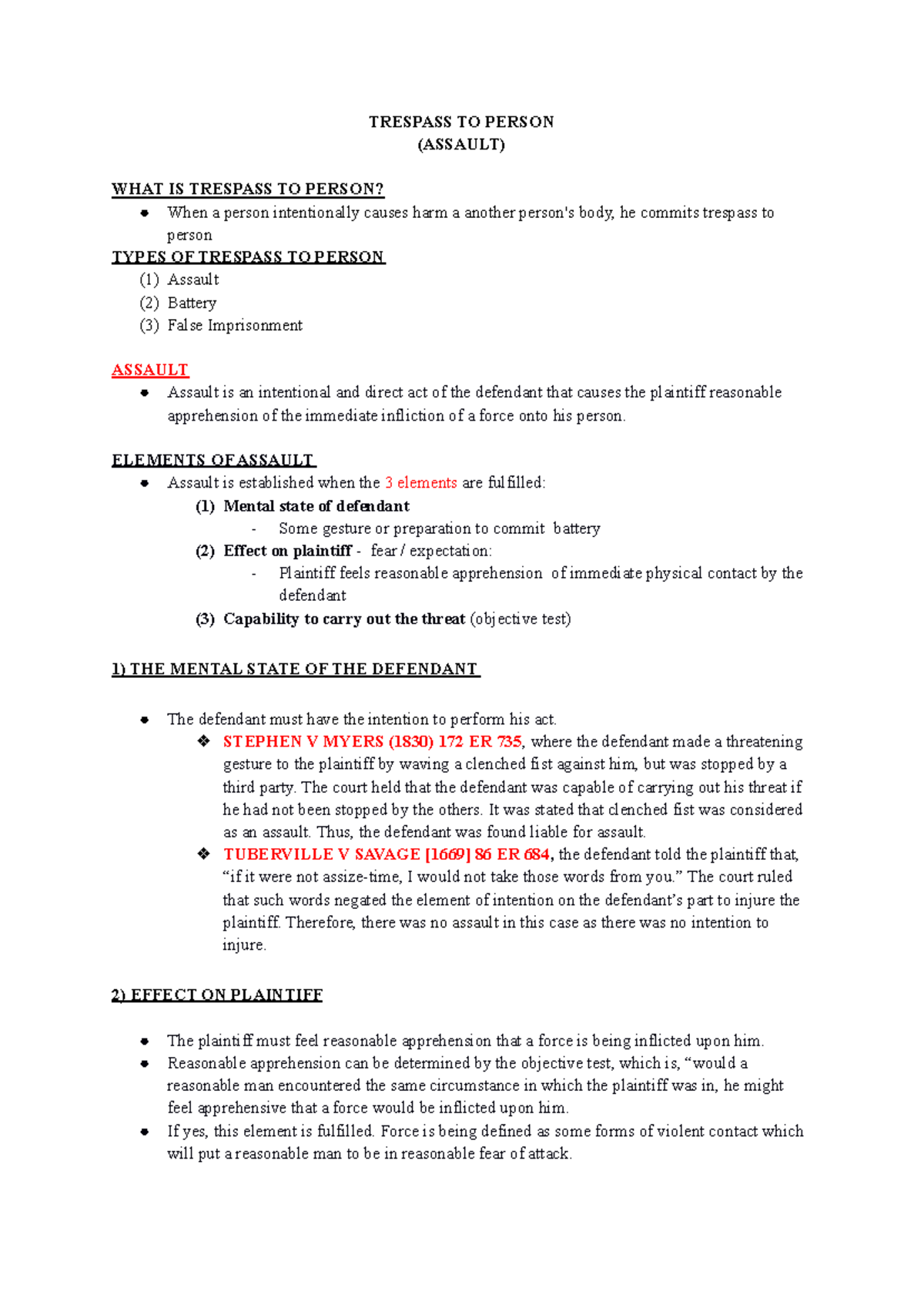 Assault in Tort Law: Understanding Elements & Case Examples - Studocu