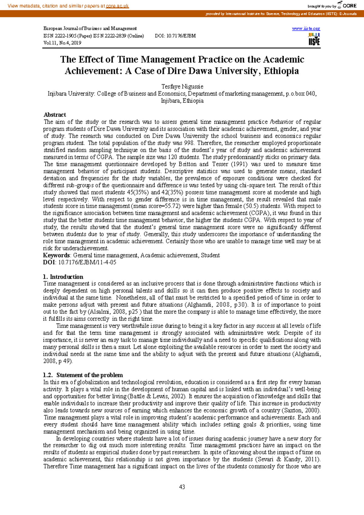 The Impact of Time Management Practices on Academic Success at DDU ...