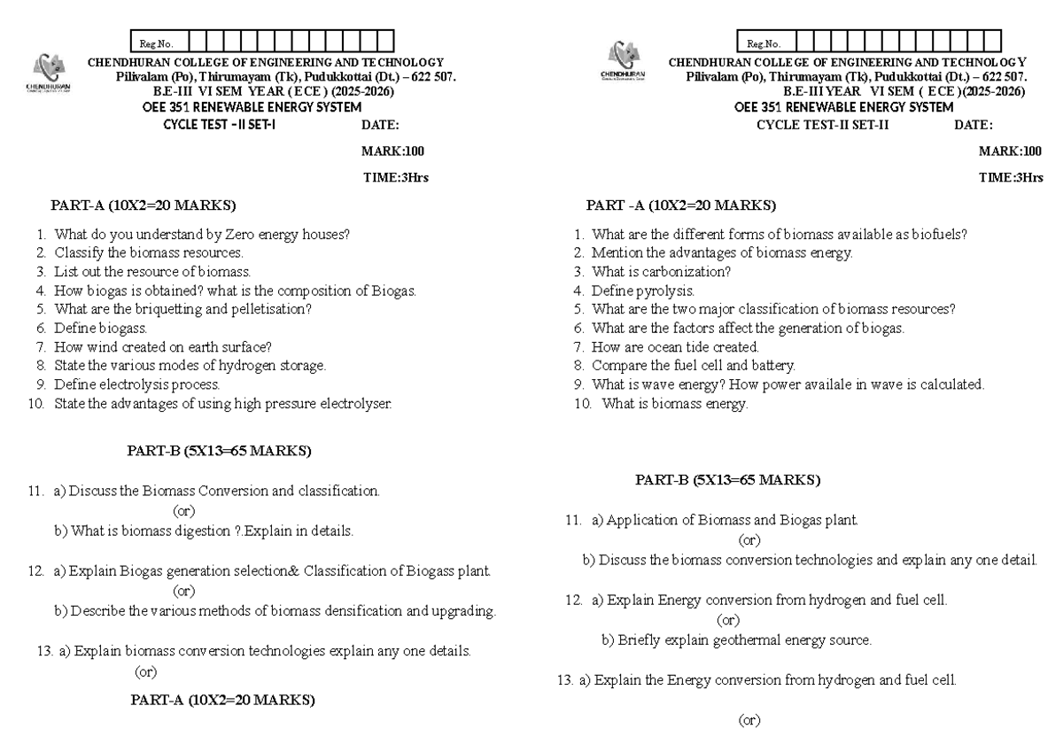 OEE 351 Renewable Energy System Cycle Test Questions and Notes - Studocu
